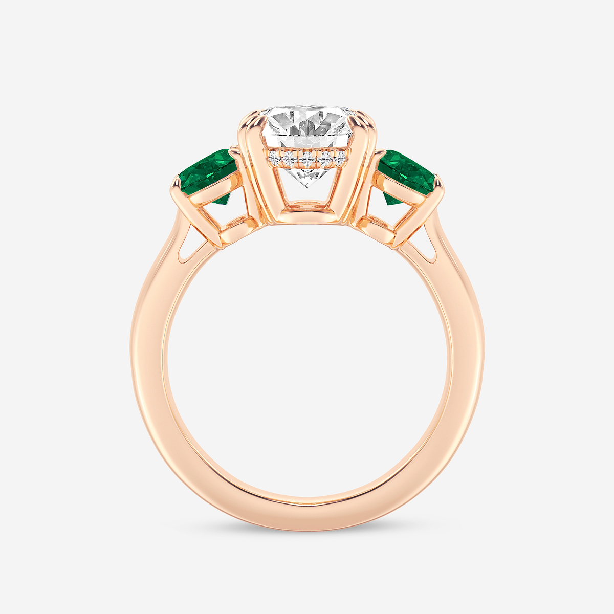 Additional Image 1 for  3 7/8 ctw Oval Lab Grown Diamond and Oval Cut Emerald Three-Stone Hidden Halo Engagement Ring