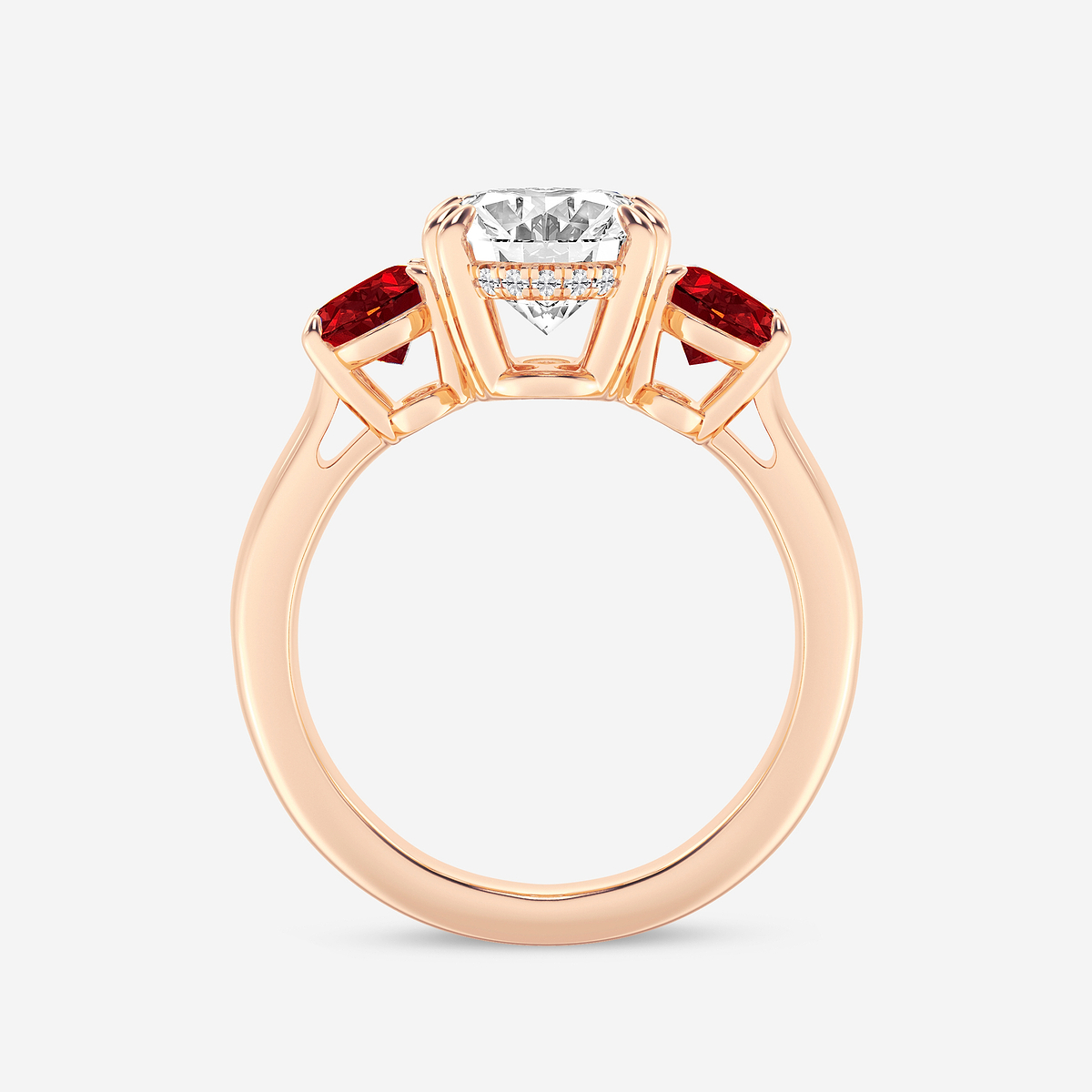Additional Image 1 for  3 7/8 ctw Oval Lab Grown Diamond and Oval Cut Ruby Three-Stone Hidden Halo Engagement Ring