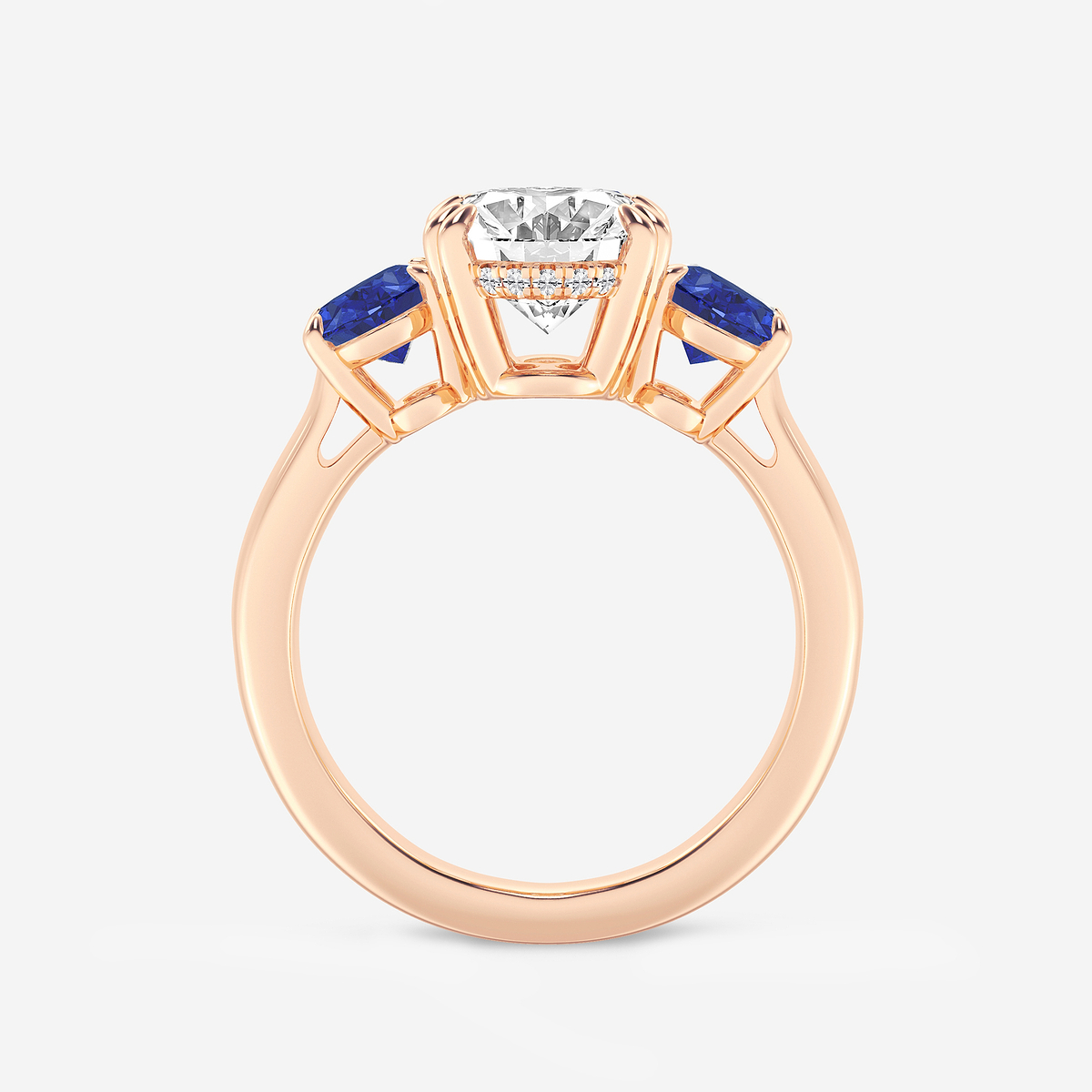 Additional Image 1 for  3 7/8 ctw Oval Lab Grown Diamond and Oval Cut Sapphire Three-Stone Hidden Halo Engagement Ring
