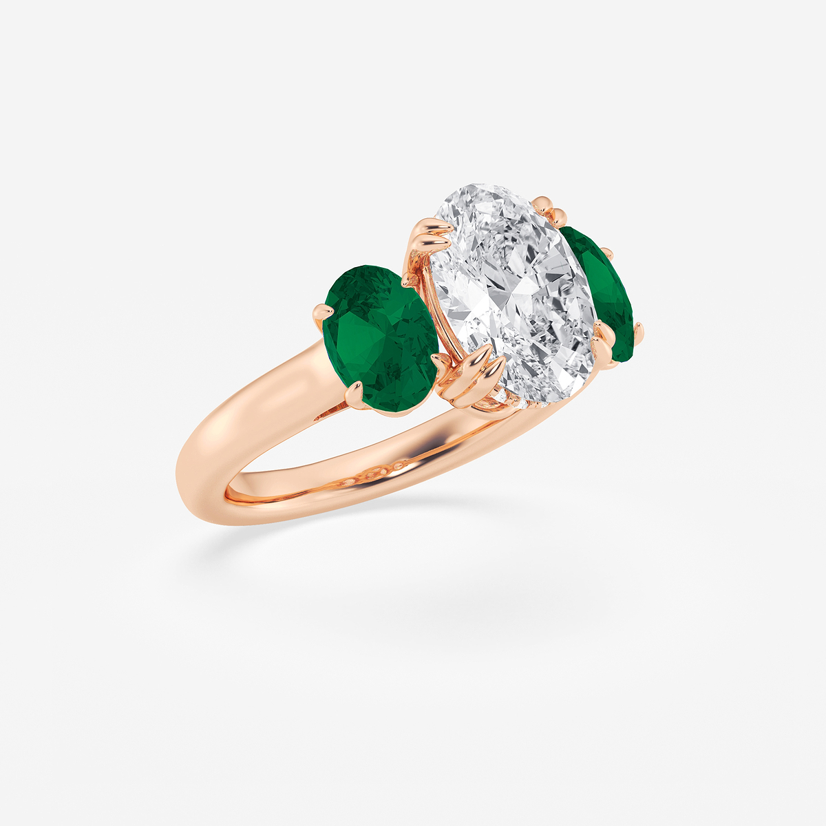 Additional Image 2 for  3 7/8 ctw Oval Lab Grown Diamond and Oval Cut Emerald Three-Stone Hidden Halo Engagement Ring