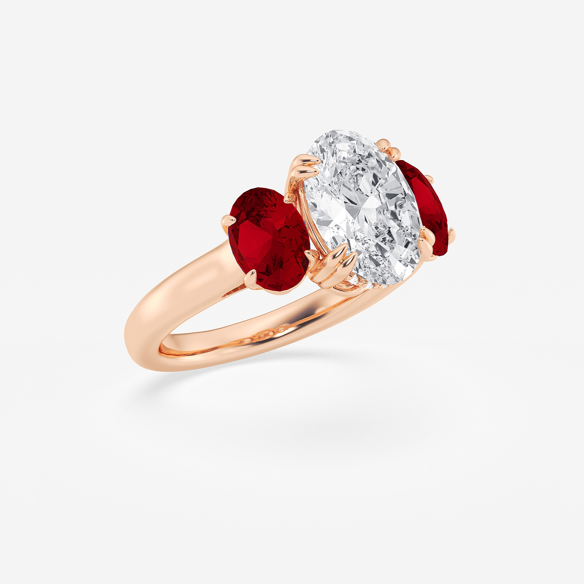 Additional Image 2 for  3 7/8 ctw Oval Lab Grown Diamond and Oval Cut Ruby Three-Stone Hidden Halo Engagement Ring