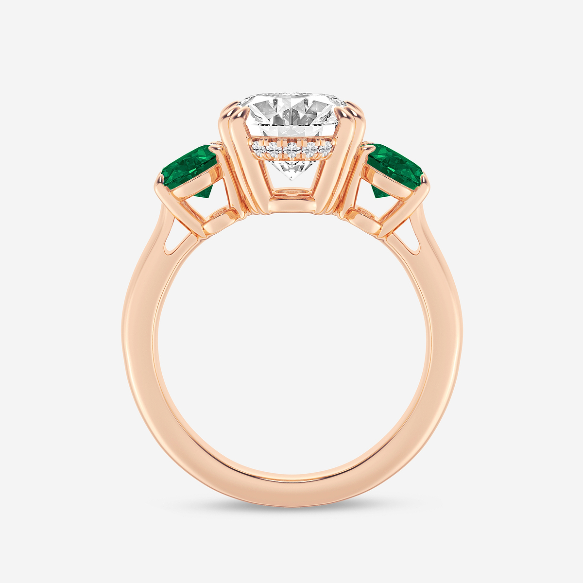 Additional Image 1 for  4 ctw Oval Lab Grown Diamond and Oval Cut Emerald Three-Stone Hidden Halo Engagement Ring