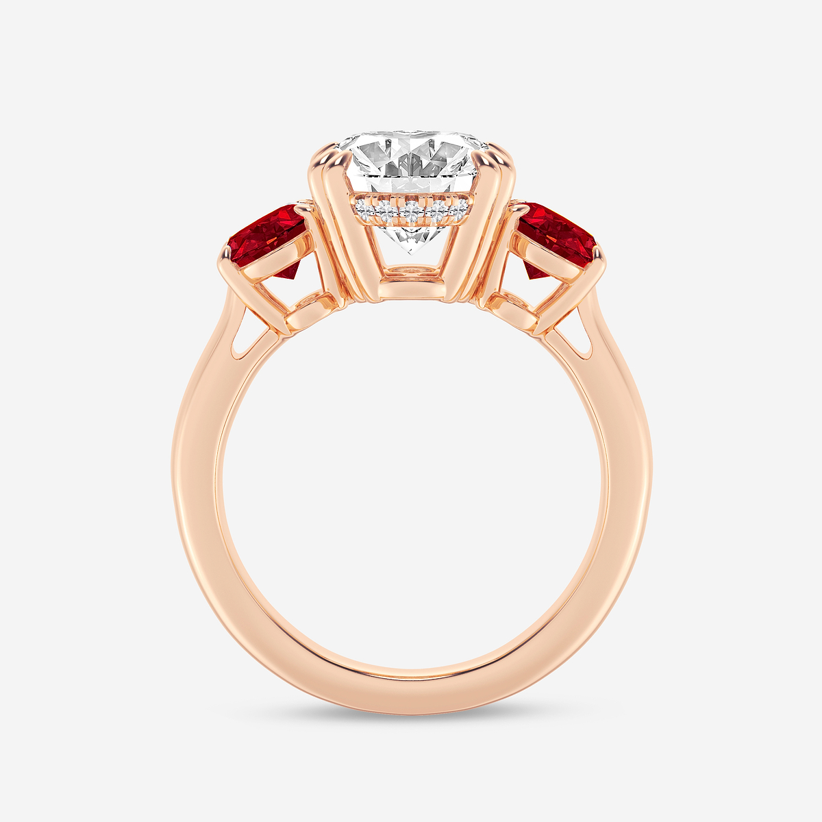 Additional Image 1 for  4 ctw Oval Lab Grown Diamond and Oval Cut Ruby Three-Stone Hidden Halo Engagement Ring