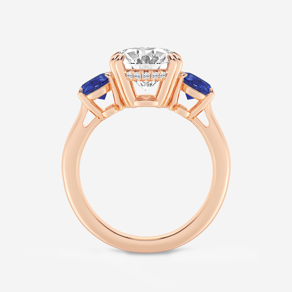Additional Image 1 for  4 7/8 ctw Oval Lab Grown Diamond and Oval Cut Sapphire Three-Stone Hidden Halo Engagement Ring