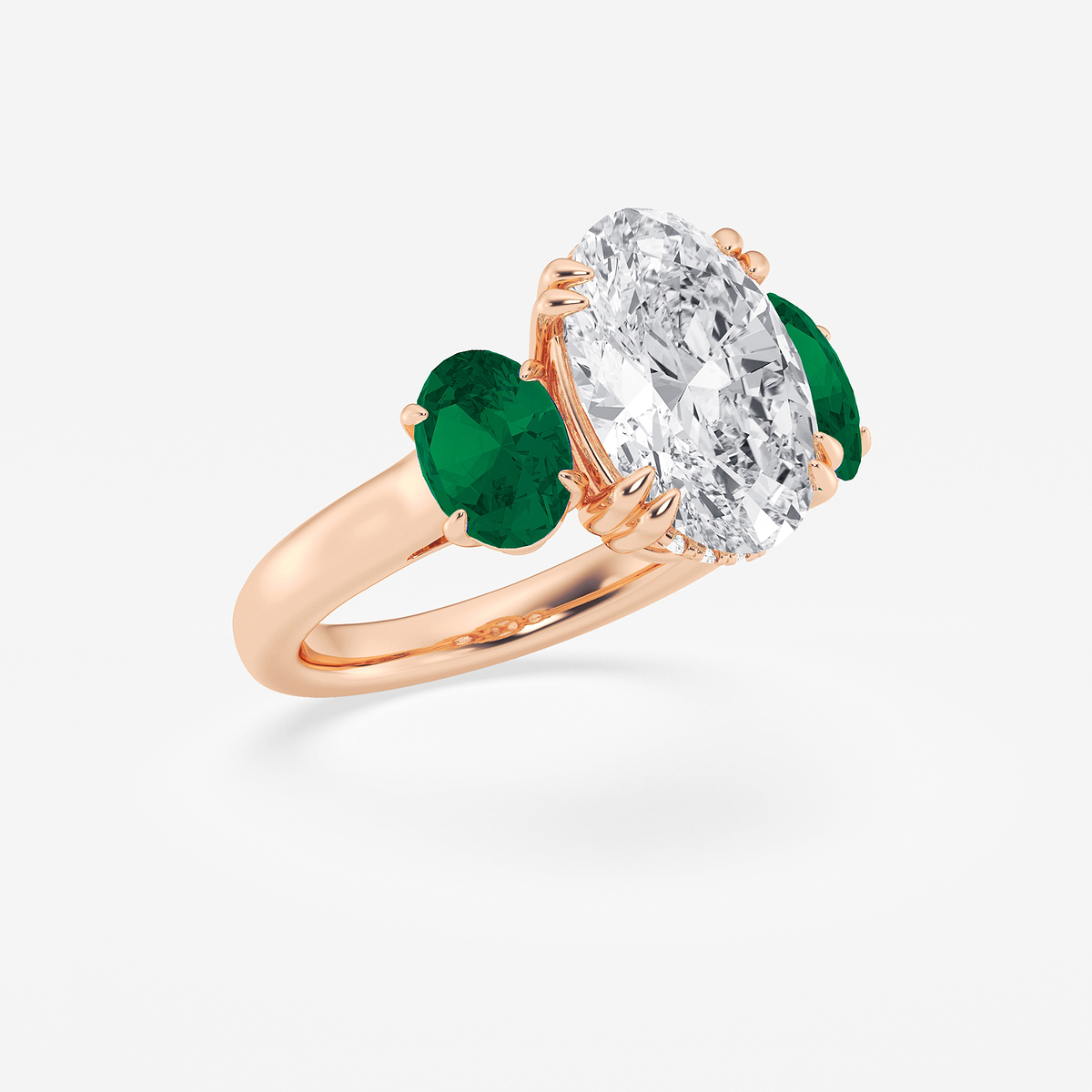 Additional Image 2 for  4 ctw Oval Lab Grown Diamond and Oval Cut Emerald Three-Stone Hidden Halo Engagement Ring