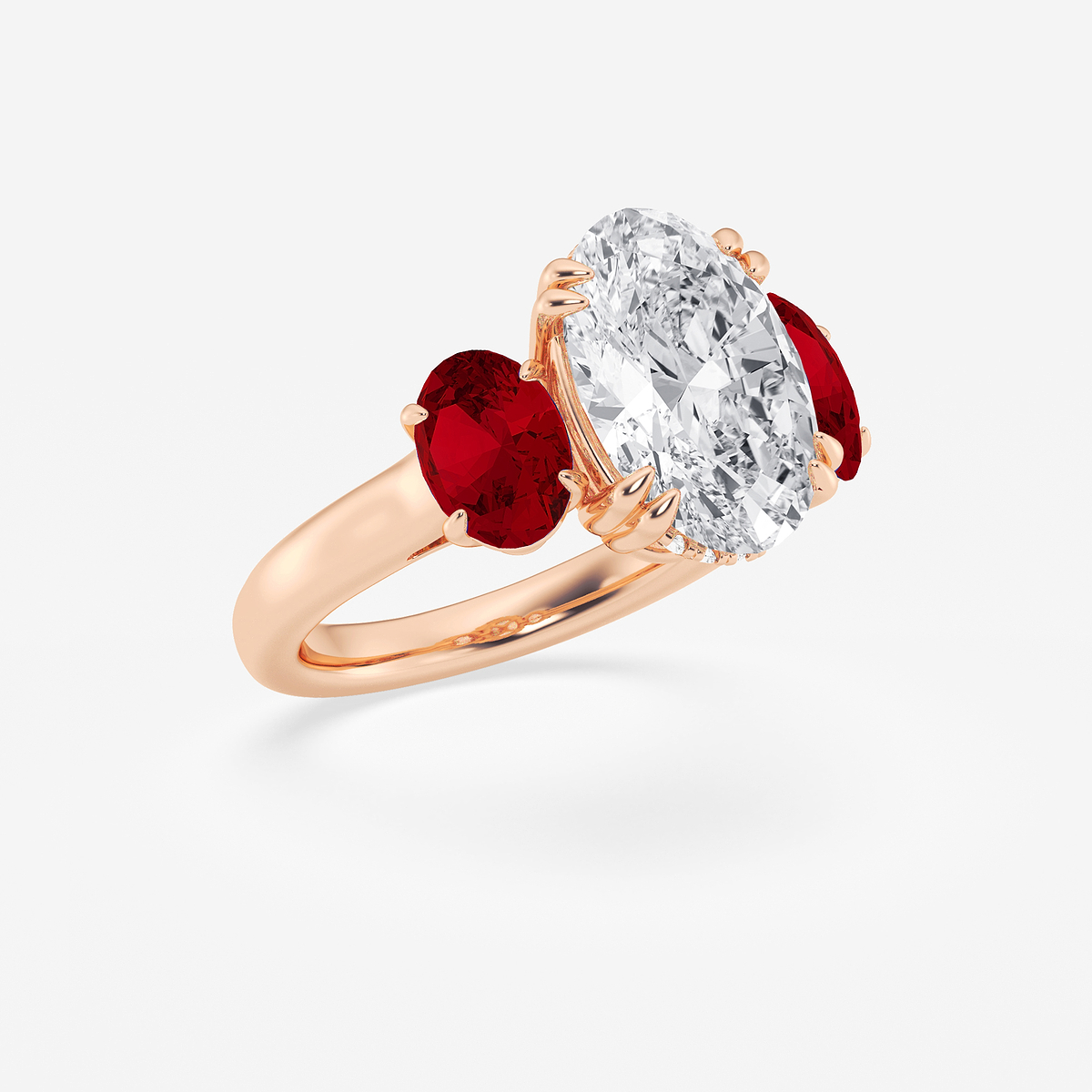 Additional Image 2 for  4 ctw Oval Lab Grown Diamond and Oval Cut Ruby Three-Stone Hidden Halo Engagement Ring