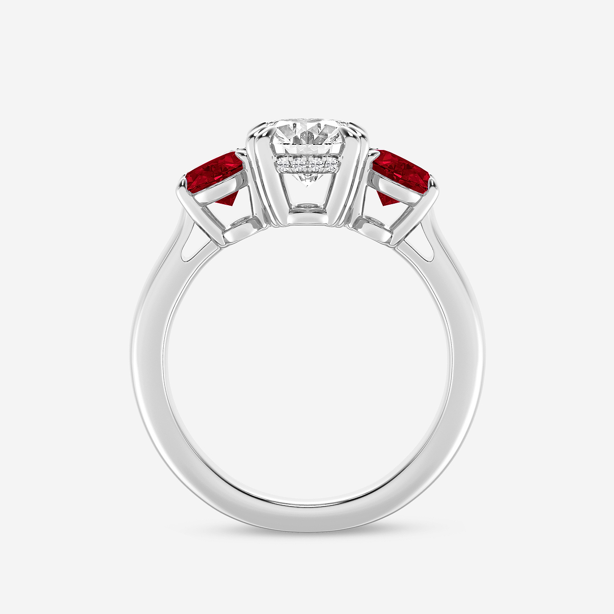 Additional Image 1 for  2 7/8 ctw Oval Lab Grown Diamond and Oval Cut Ruby Three-Stone Hidden Halo Engagement Ring