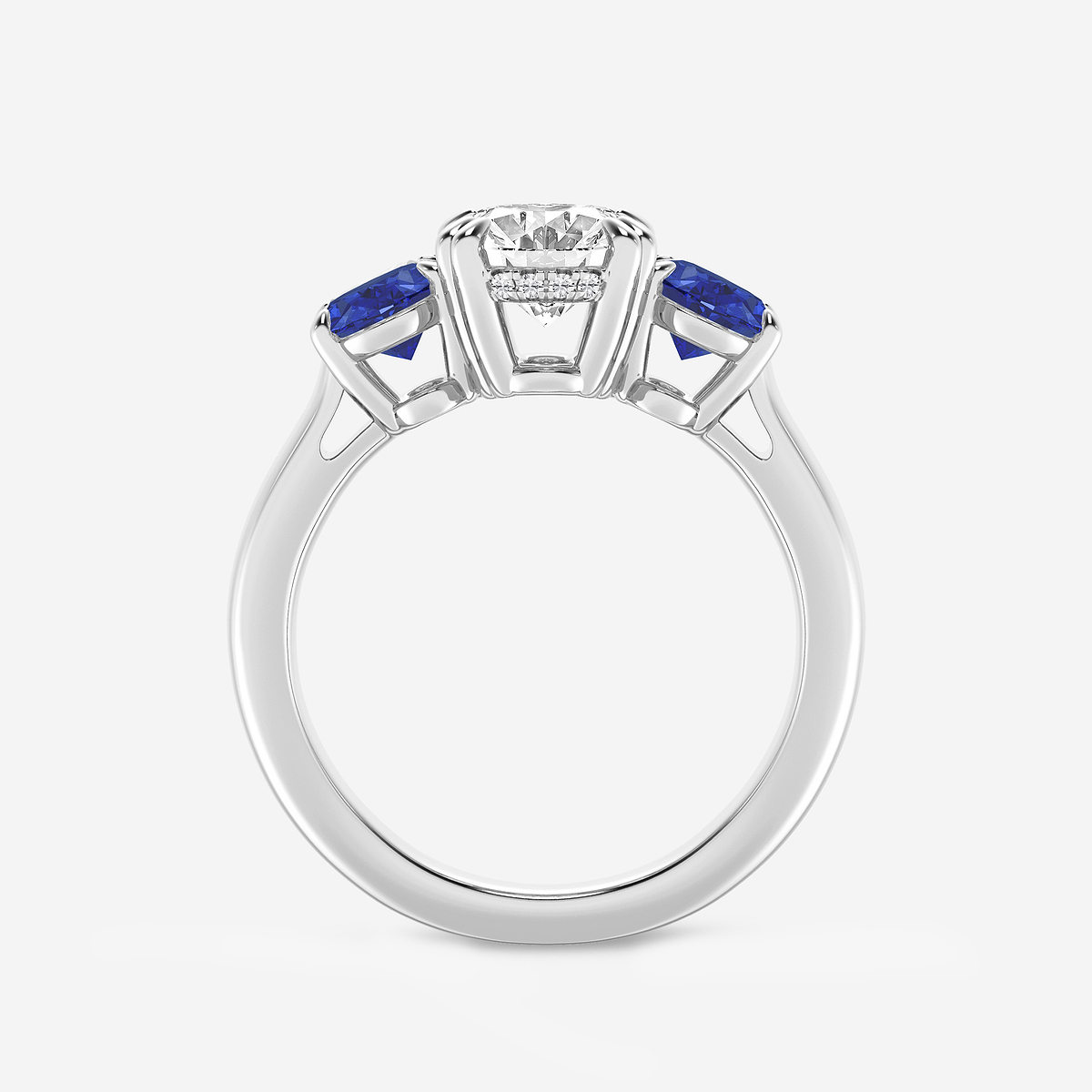 Additional Image 1 for  2 7/8 ctw Oval Lab Grown Diamond and Oval Cut Sapphire Three-Stone Hidden Halo Engagement Ring
