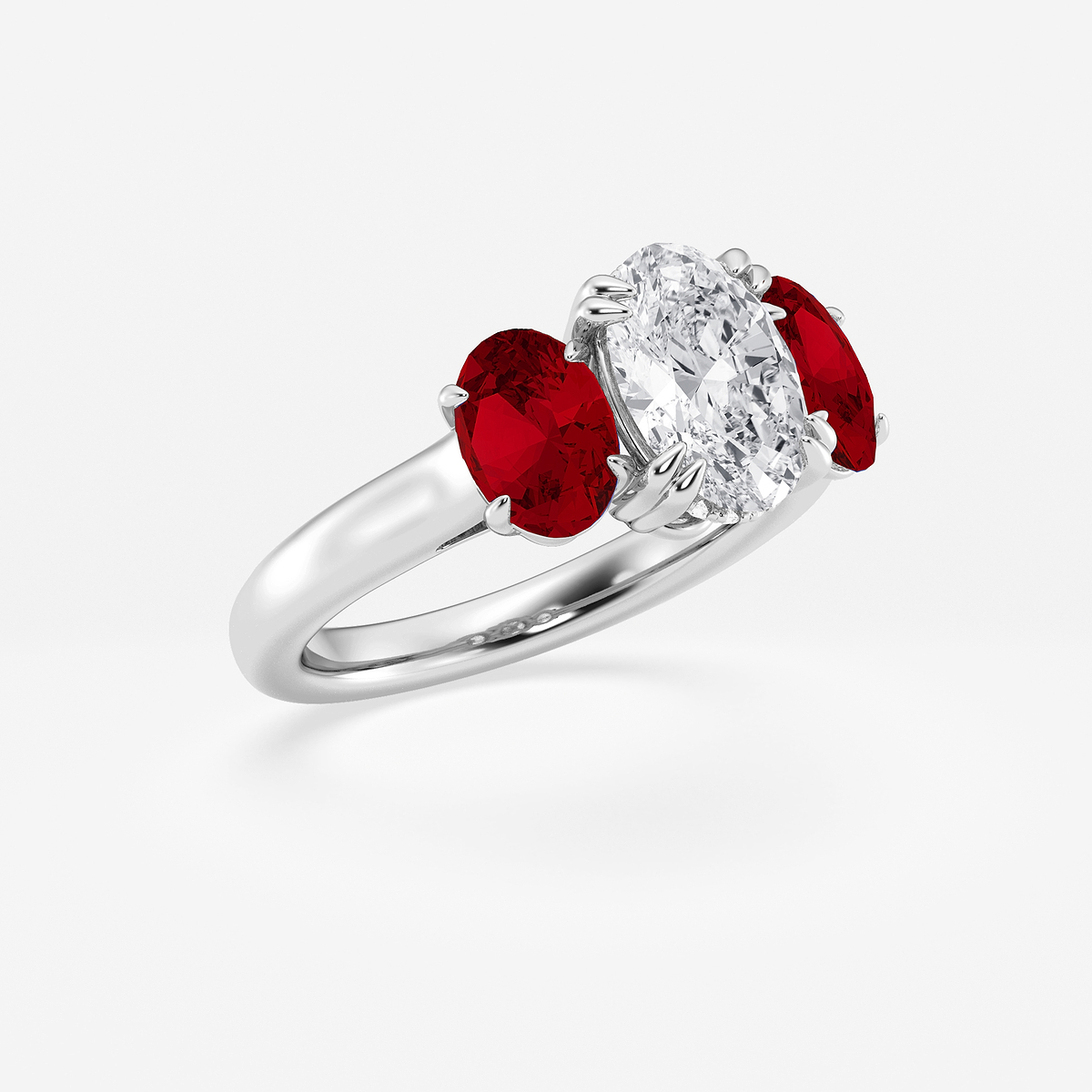Additional Image 2 for  2 7/8 ctw Oval Lab Grown Diamond and Oval Cut Ruby Three-Stone Hidden Halo Engagement Ring