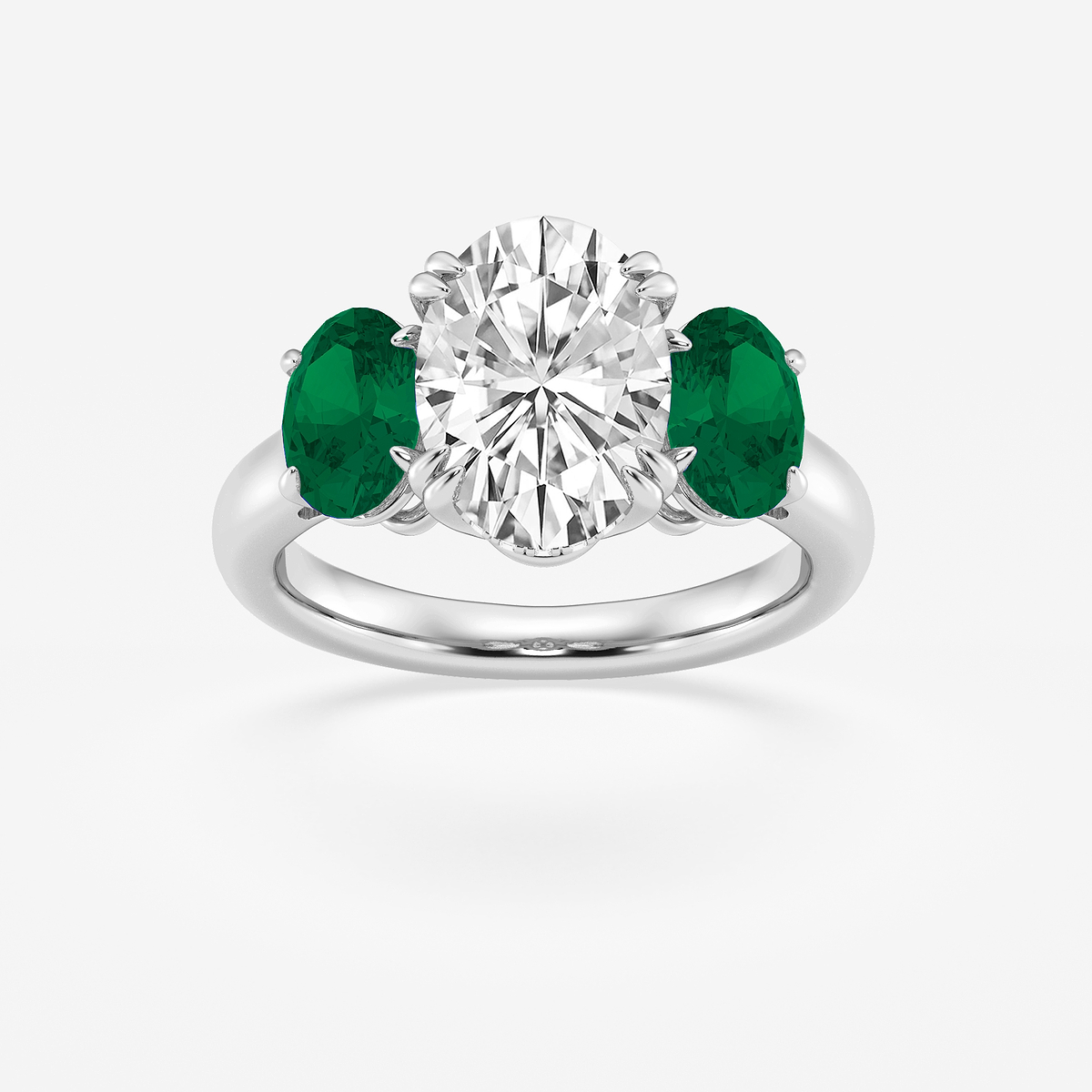 3 ctw Oval Lab Grown Diamond and Oval Cut Emerald Three-Stone Hidden Halo Engagement Ring
