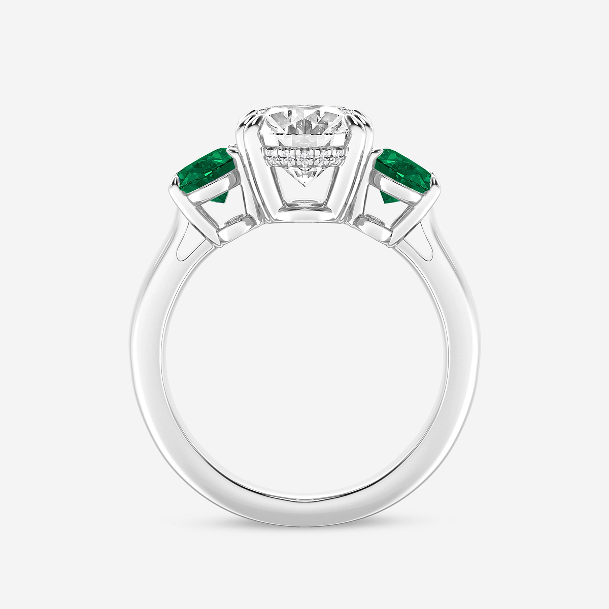 Additional Image 1 for  3 ctw Oval Lab Grown Diamond and Oval Cut Emerald Three-Stone Hidden Halo Engagement Ring