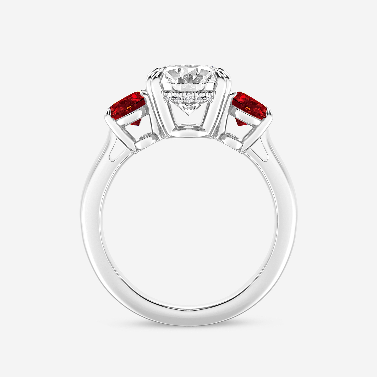 Additional Image 1 for  3 7/8 ctw Oval Lab Grown Diamond and Oval Cut Ruby Three-Stone Hidden Halo Engagement Ring
