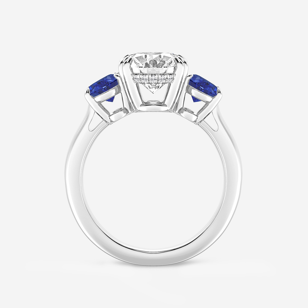 Additional Image 1 for  3 7/8 ctw Oval Lab Grown Diamond and Oval Cut Sapphire Three-Stone Hidden Halo Engagement Ring