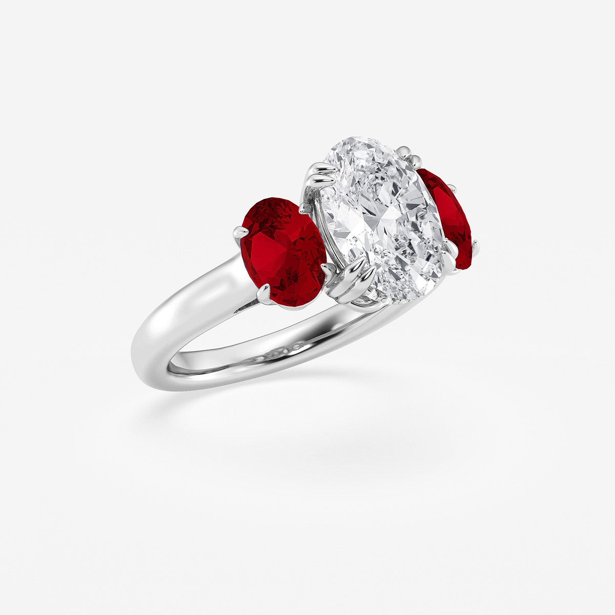 Additional Image 2 for  3 7/8 ctw Oval Lab Grown Diamond and Oval Cut Ruby Three-Stone Hidden Halo Engagement Ring