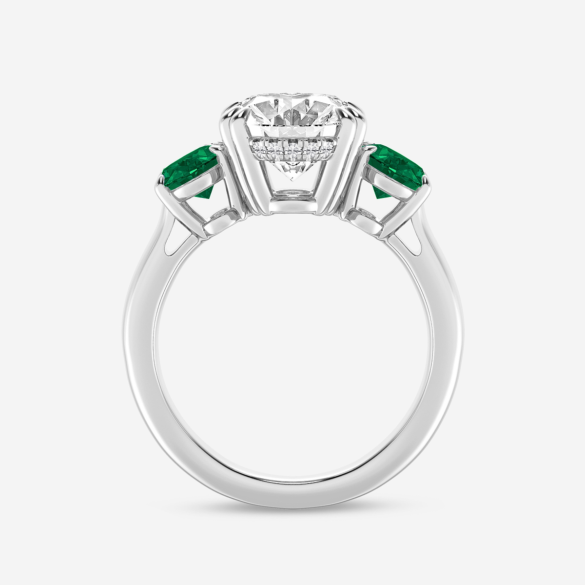 Additional Image 1 for  4 ctw Oval Lab Grown Diamond and Oval Cut Emerald Three-Stone Hidden Halo Engagement Ring
