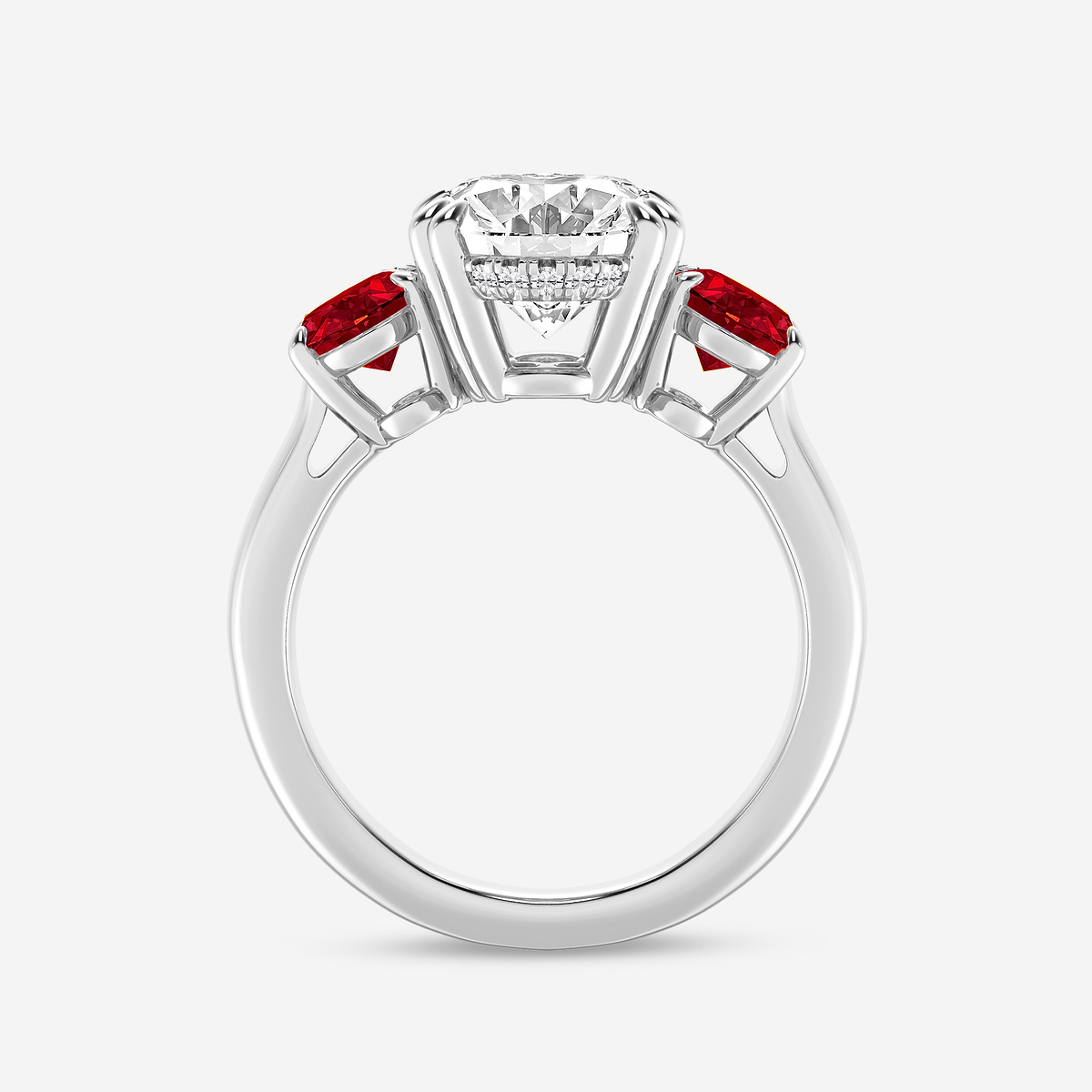 Additional Image 1 for  4 7/8 ctw Oval Lab Grown Diamond and Oval Cut Ruby Three-Stone Hidden Halo Engagement Ring