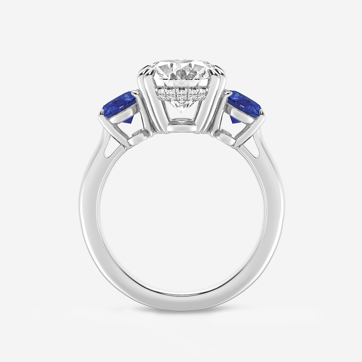 Additional Image 1 for  4 7/8 ctw Oval Lab Grown Diamond and Oval Cut Sapphire Three-Stone Hidden Halo Engagement Ring