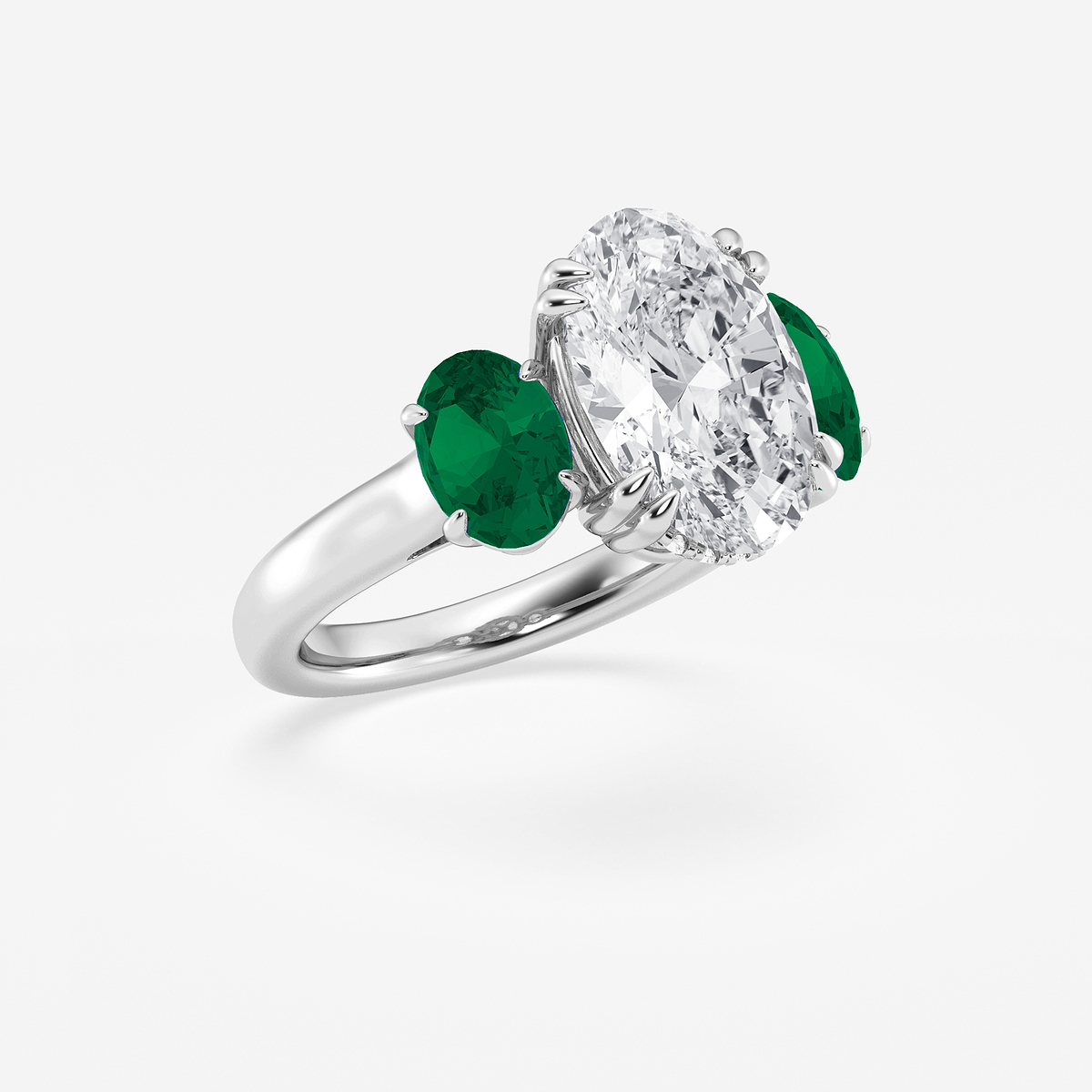 Additional Image 2 for  4 ctw Oval Lab Grown Diamond and Oval Cut Emerald Three-Stone Hidden Halo Engagement Ring