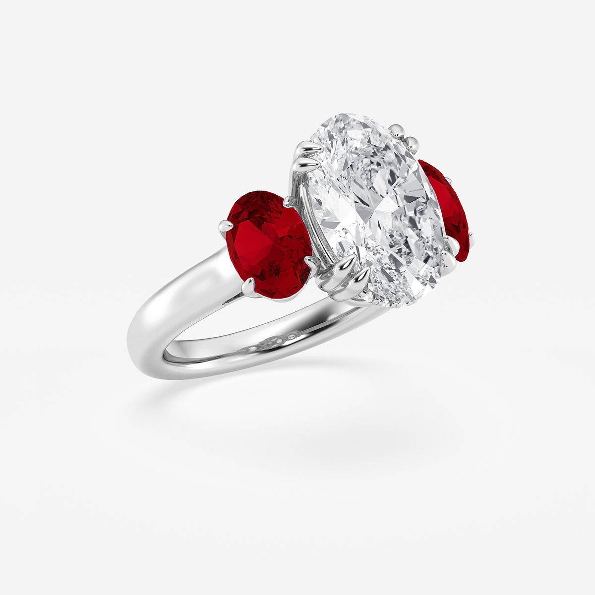 Additional Image 2 for  4 7/8 ctw Oval Lab Grown Diamond and Oval Cut Ruby Three-Stone Hidden Halo Engagement Ring