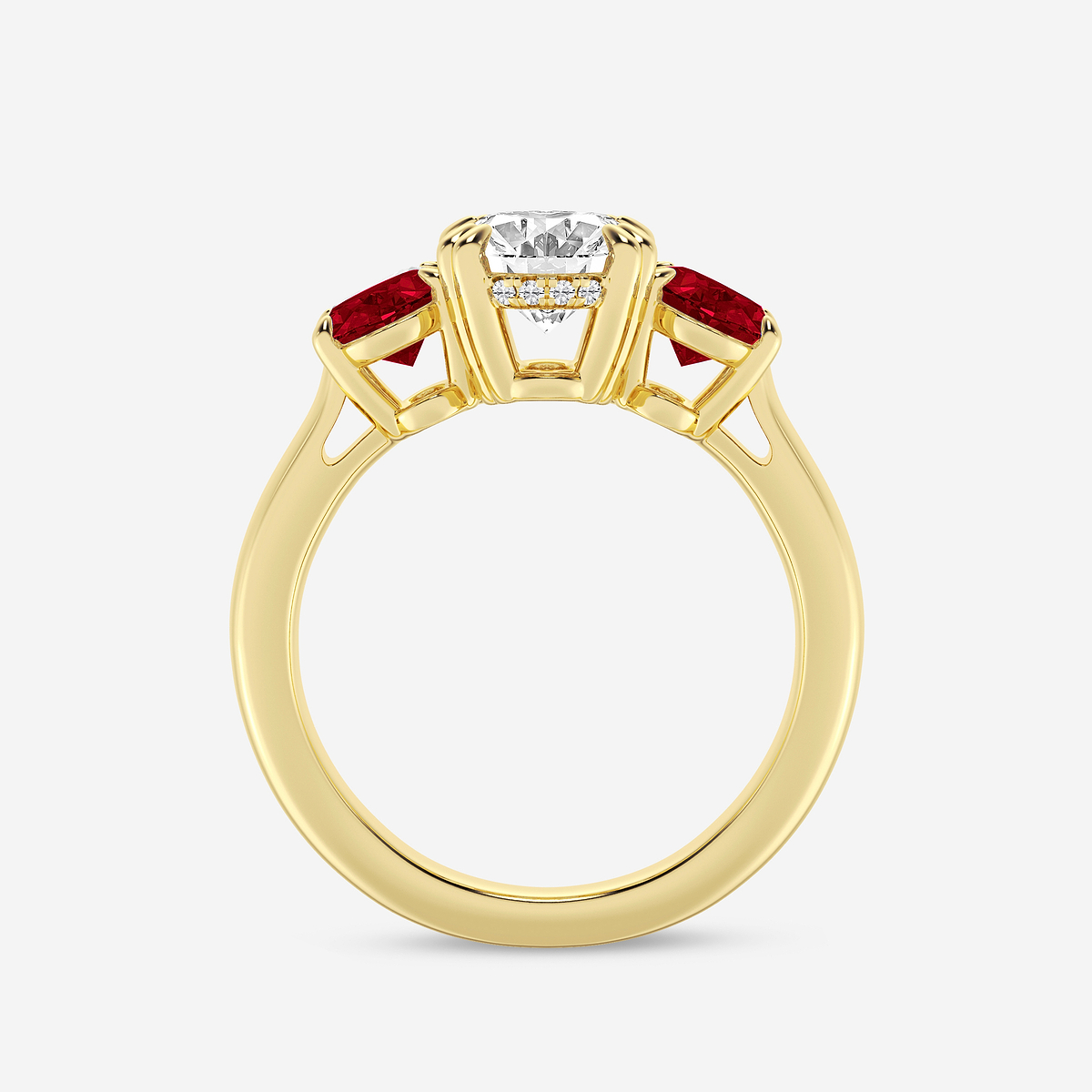 Additional Image 1 for  2 7/8 ctw Oval Lab Grown Diamond and Oval Cut Ruby Three-Stone Hidden Halo Engagement Ring