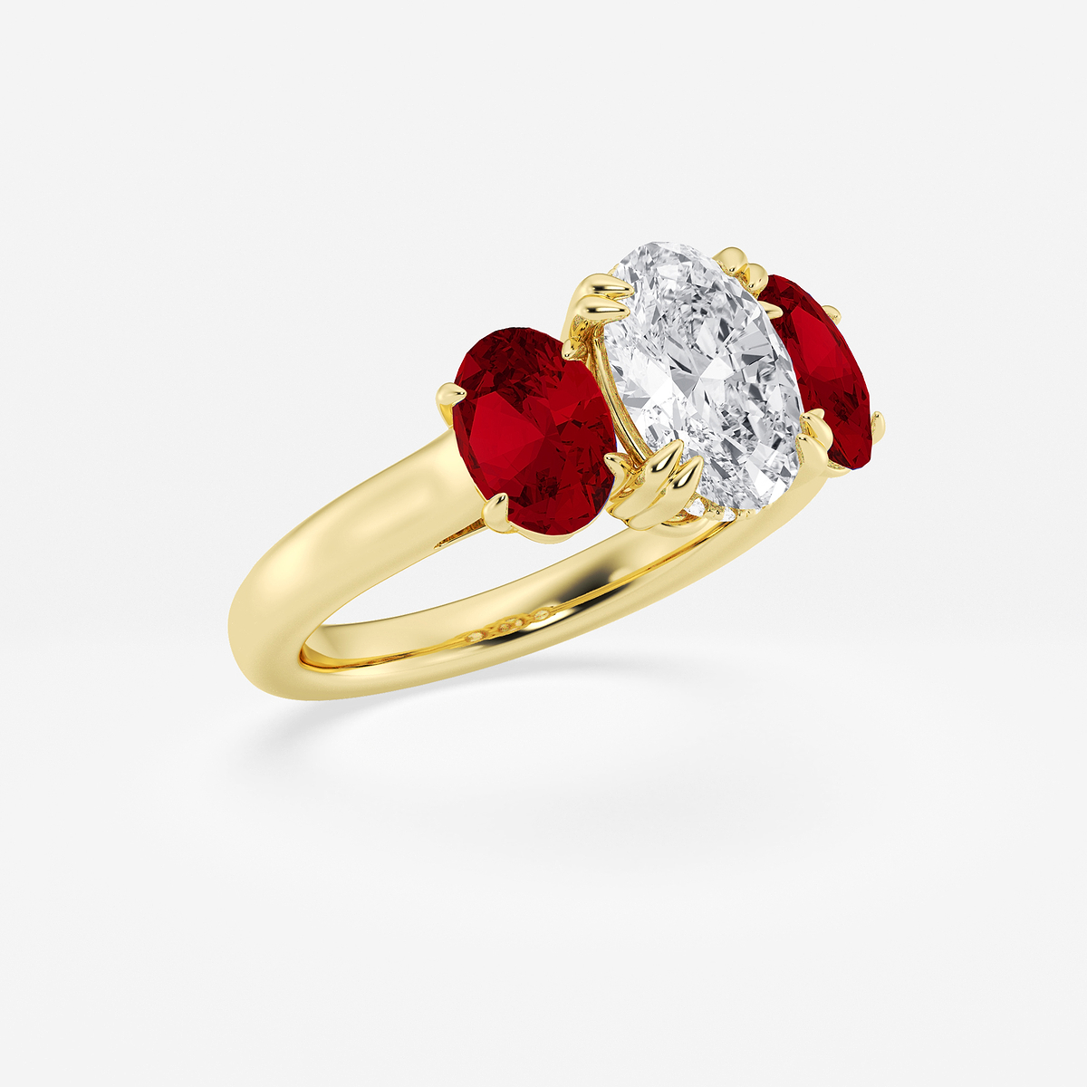 Additional Image 2 for  2 7/8 ctw Oval Lab Grown Diamond and Oval Cut Ruby Three-Stone Hidden Halo Engagement Ring