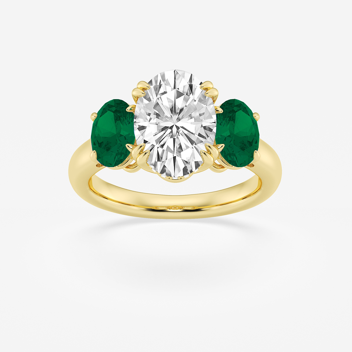 3 ctw Oval Lab Grown Diamond and Oval Cut Emerald Three-Stone Hidden Halo Engagement Ring