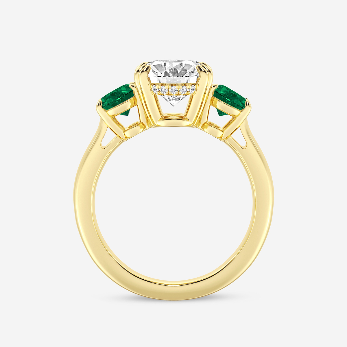 Additional Image 1 for  3 ctw Oval Lab Grown Diamond and Oval Cut Emerald Three-Stone Hidden Halo Engagement Ring