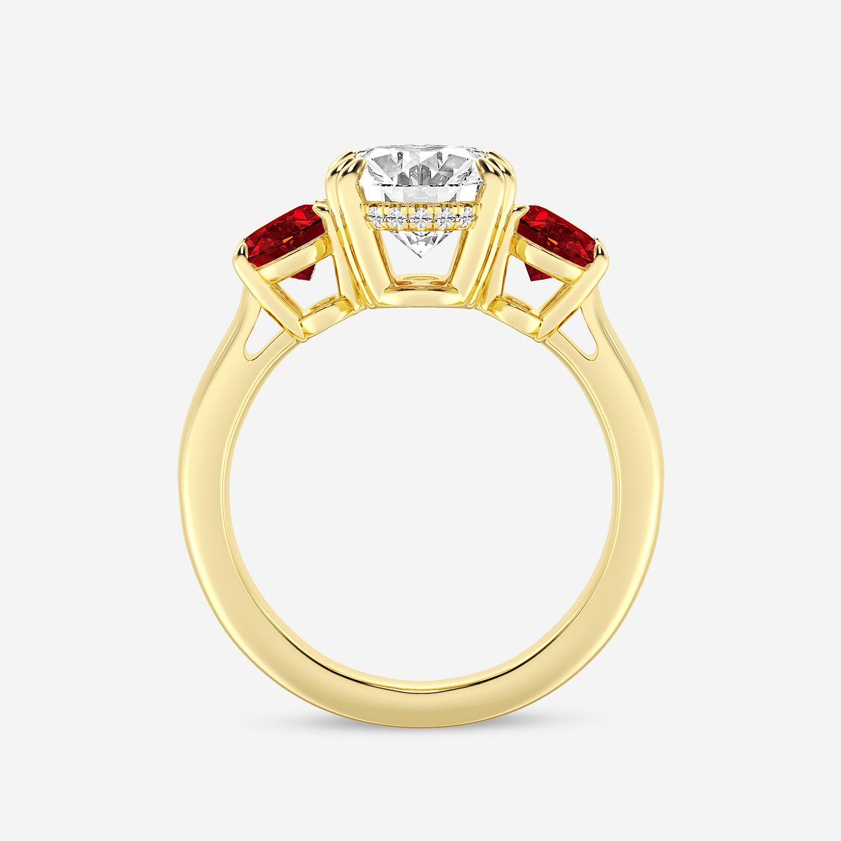 Additional Image 1 for  3 7/8 ctw Oval Lab Grown Diamond and Oval Cut Ruby Three-Stone Hidden Halo Engagement Ring