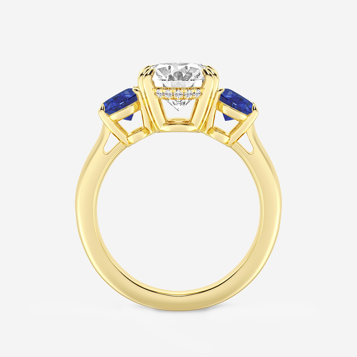 Additional Image 1 for  3 7/8 ctw Oval Lab Grown Diamond and Oval Cut Sapphire Three-Stone Hidden Halo Engagement Ring