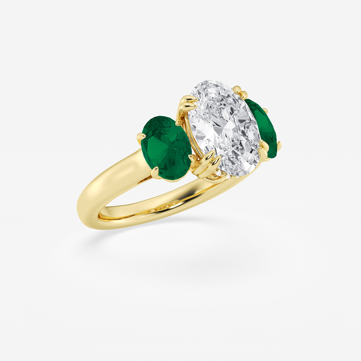 Additional Image 2 for  3 ctw Oval Lab Grown Diamond and Oval Cut Emerald Three-Stone Hidden Halo Engagement Ring