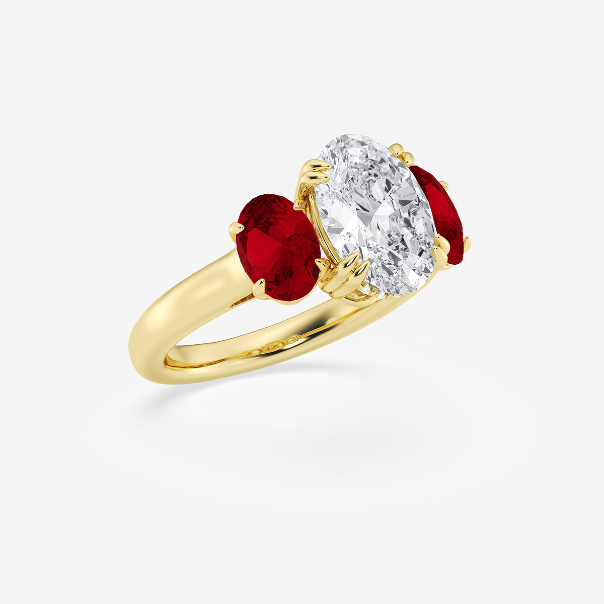 Additional Image 2 for  3 7/8 ctw Oval Lab Grown Diamond and Oval Cut Ruby Three-Stone Hidden Halo Engagement Ring