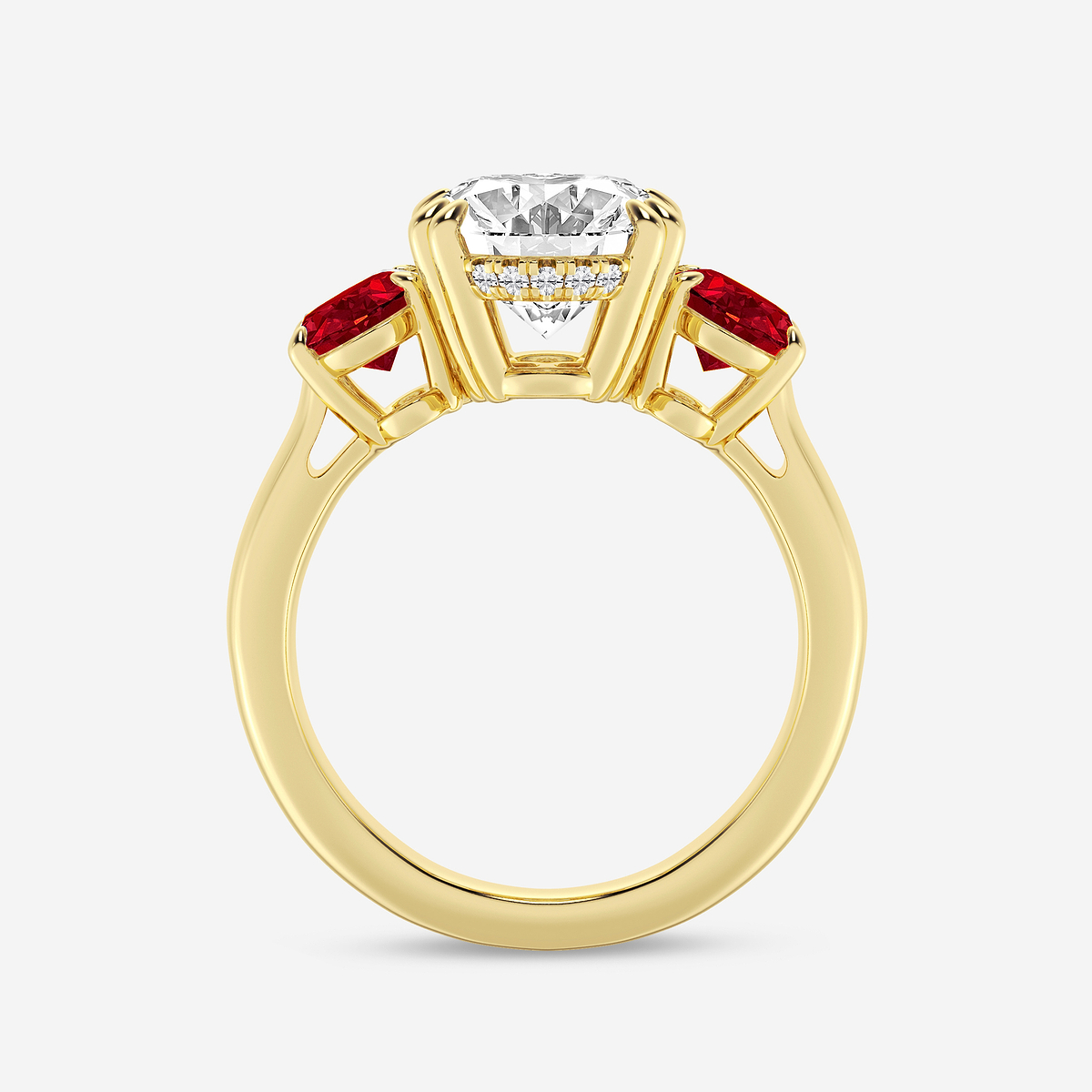Additional Image 1 for  4 7/8 ctw Oval Lab Grown Diamond and Oval Cut Ruby Three-Stone Hidden Halo Engagement Ring