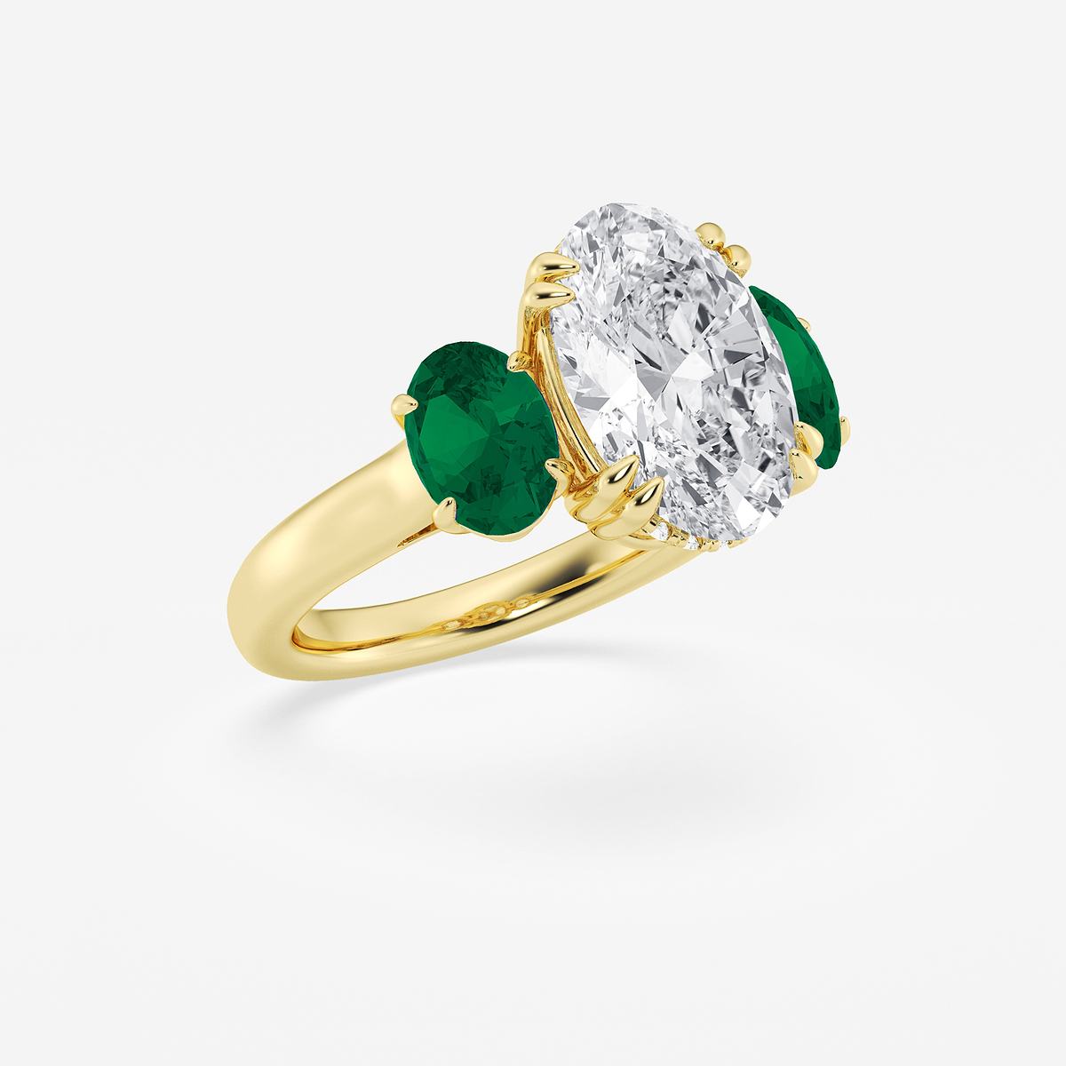 Additional Image 1 for  4 ctw Oval Lab Grown Diamond and Oval Cut Emerald Three-Stone Hidden Halo Engagement Ring