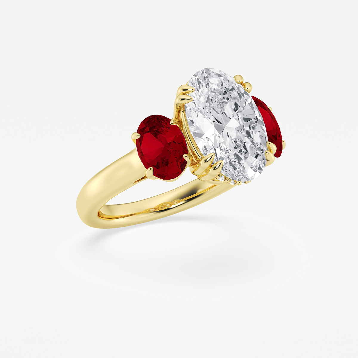 Additional Image 2 for  4 7/8 ctw Oval Lab Grown Diamond and Oval Cut Ruby Three-Stone Hidden Halo Engagement Ring