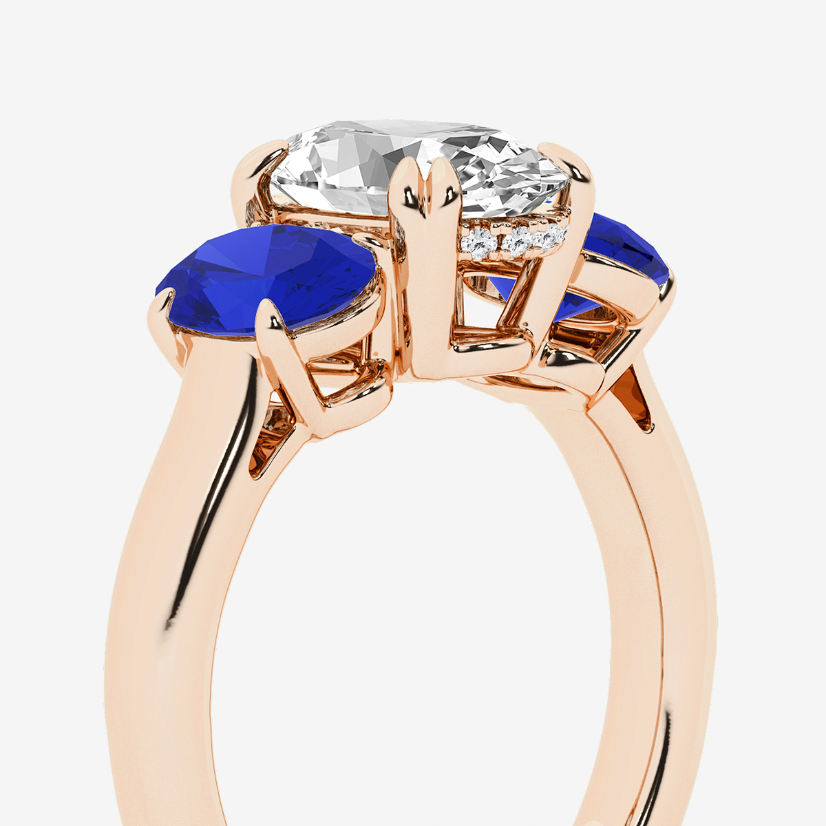 Additional Image 2 for  2 ctw Oval Lab Grown Diamond and Oval Cut Sapphire Three-Stone Hidden Halo Engagement Ring