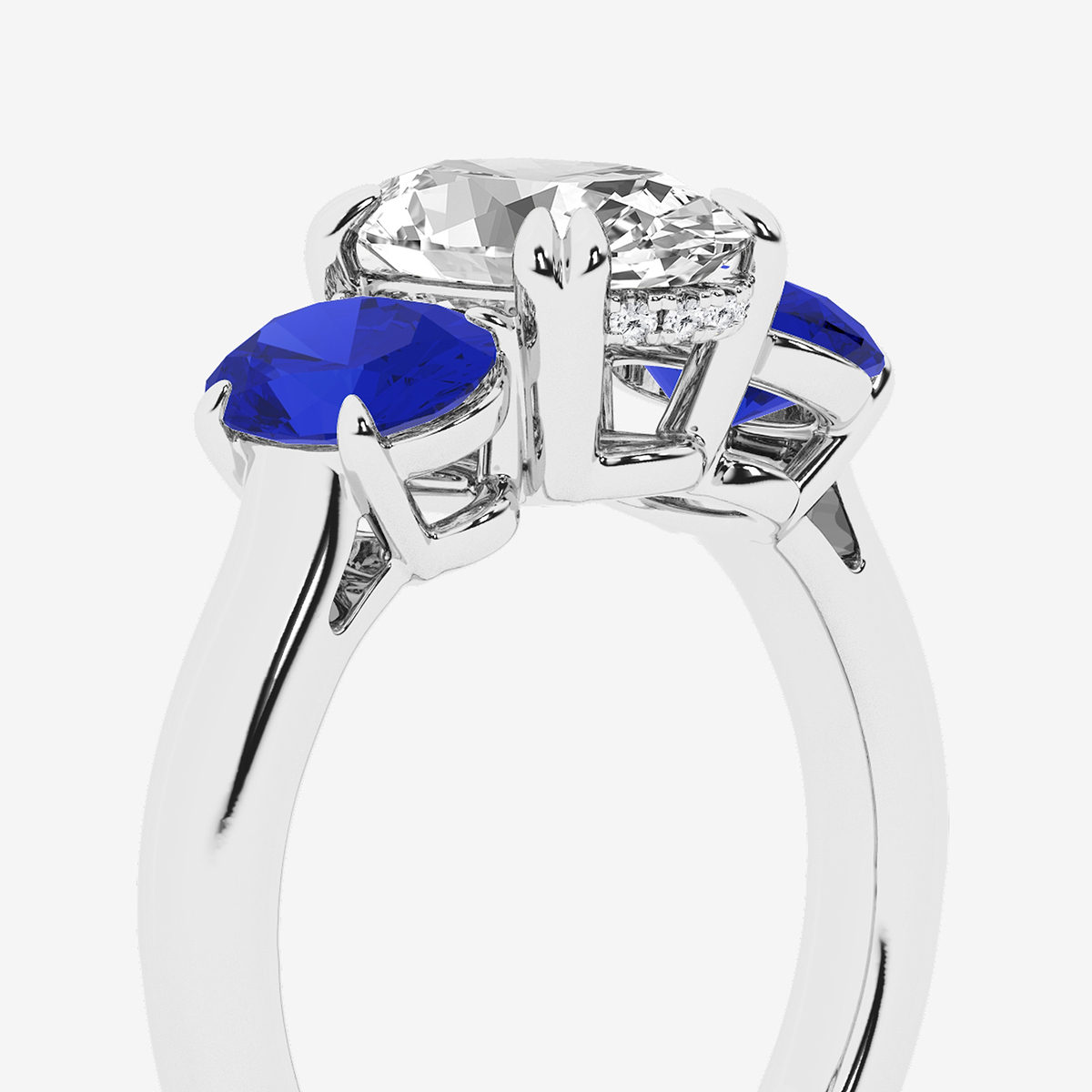 Additional Image 2 for  2 7/8 ctw Oval Lab Grown Diamond and Oval Cut Sapphire Three-Stone Hidden Halo Engagement Ring