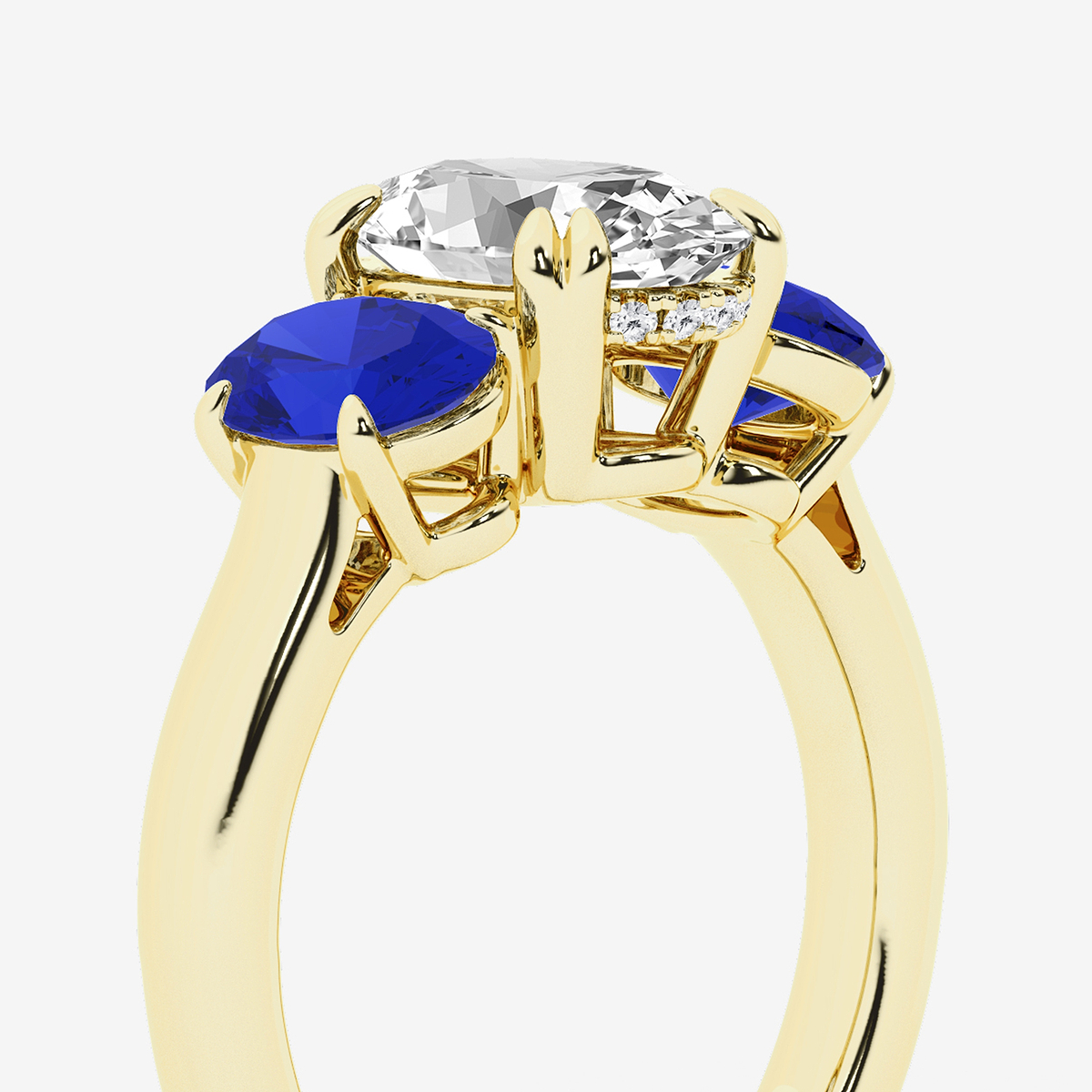 Additional Image 2 for  2 7/8 ctw Oval Lab Grown Diamond and Oval Cut Sapphire Three-Stone Hidden Halo Engagement Ring