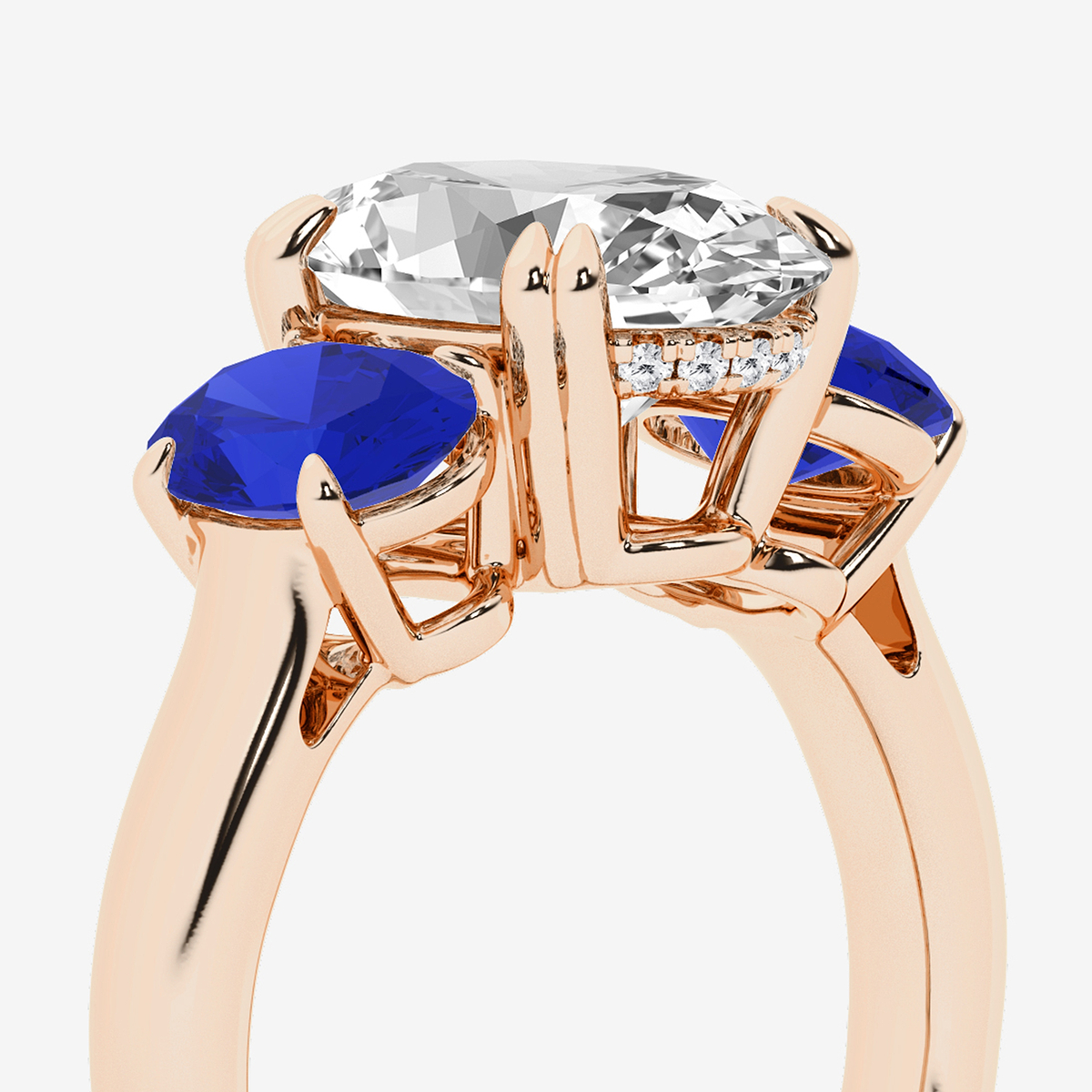 Additional Image 2 for  3 7/8 ctw Oval Lab Grown Diamond and Oval Cut Sapphire Three-Stone Hidden Halo Engagement Ring