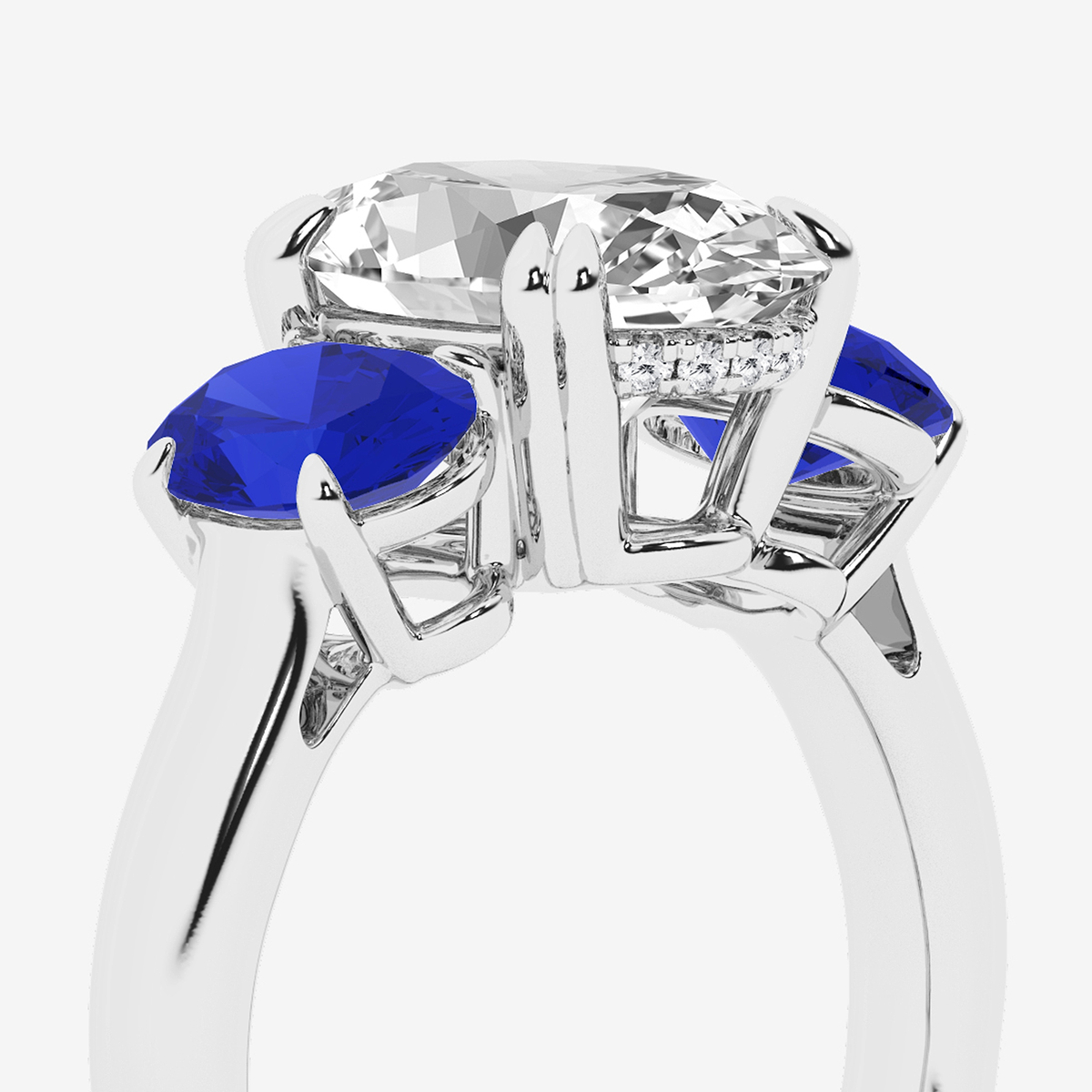 Additional Image 2 for  3 7/8 ctw Oval Lab Grown Diamond and Oval Cut Sapphire Three-Stone Hidden Halo Engagement Ring