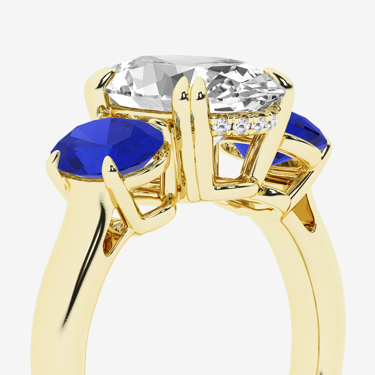 Additional Image 2 for  3 7/8 ctw Oval Lab Grown Diamond and Oval Cut Sapphire Three-Stone Hidden Halo Engagement Ring