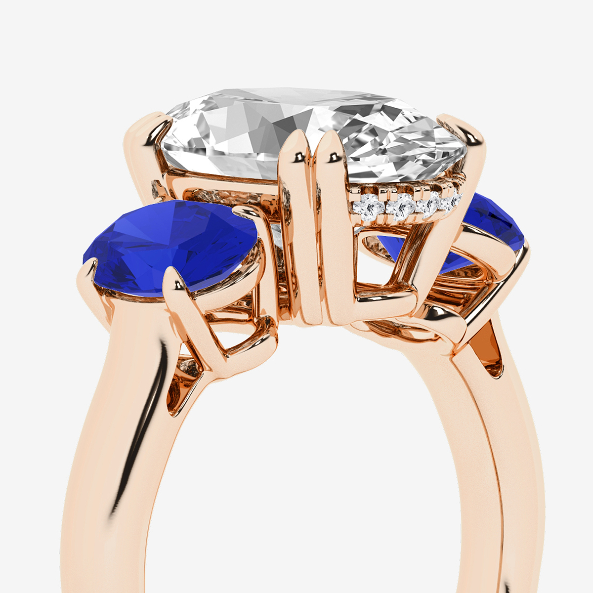 Additional Image 2 for  4 7/8 ctw Oval Lab Grown Diamond and Oval Cut Sapphire Three-Stone Hidden Halo Engagement Ring