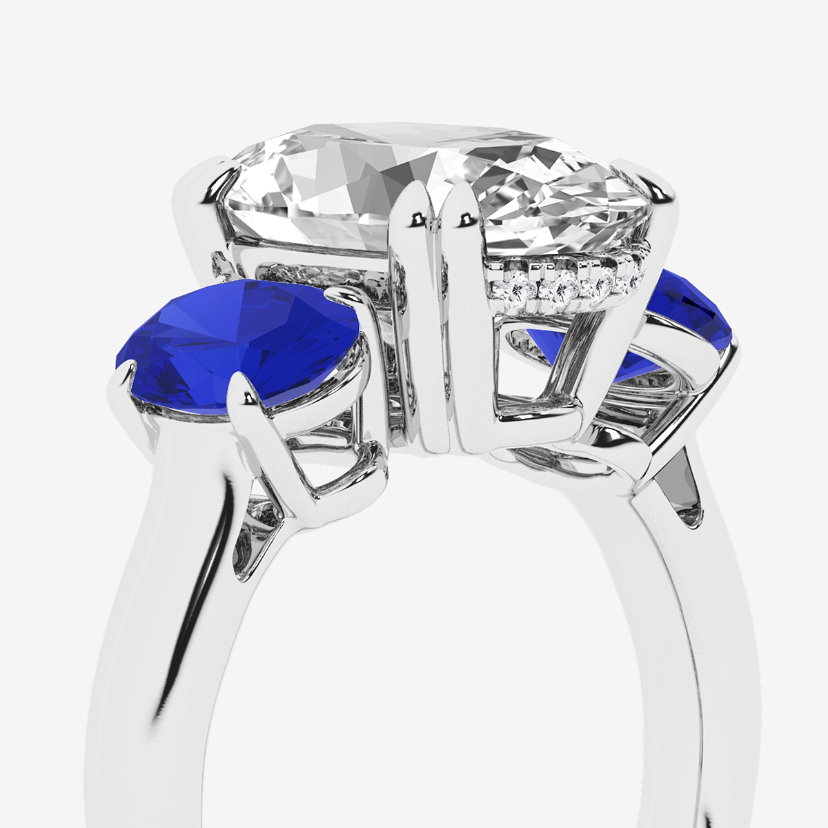Additional Image 2 for  4 7/8 ctw Oval Lab Grown Diamond and Oval Cut Sapphire Three-Stone Hidden Halo Engagement Ring