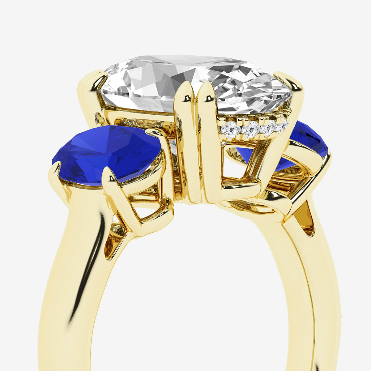 Additional Image 2 for  4 7/8 ctw Oval Lab Grown Diamond and Oval Cut Sapphire Three-Stone Hidden Halo Engagement Ring