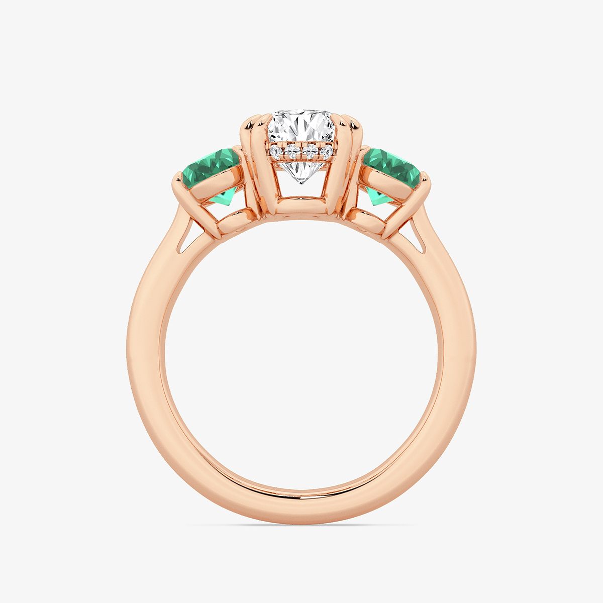 Additional Image 1 for  2 7/8 ctw Oval Lab Grown Diamond and Oval Cut Emerald Three-Stone Hidden Halo Engagement Ring