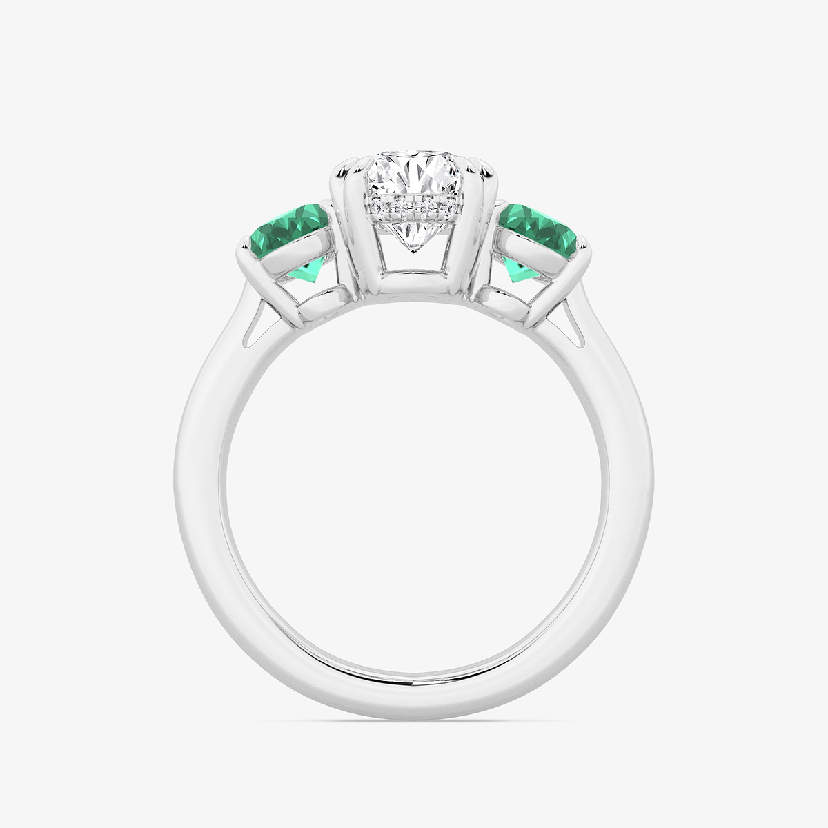 Additional Image 1 for  2 7/8 ctw Oval Lab Grown Diamond and Oval Cut Emerald Three-Stone Hidden Halo Engagement Ring