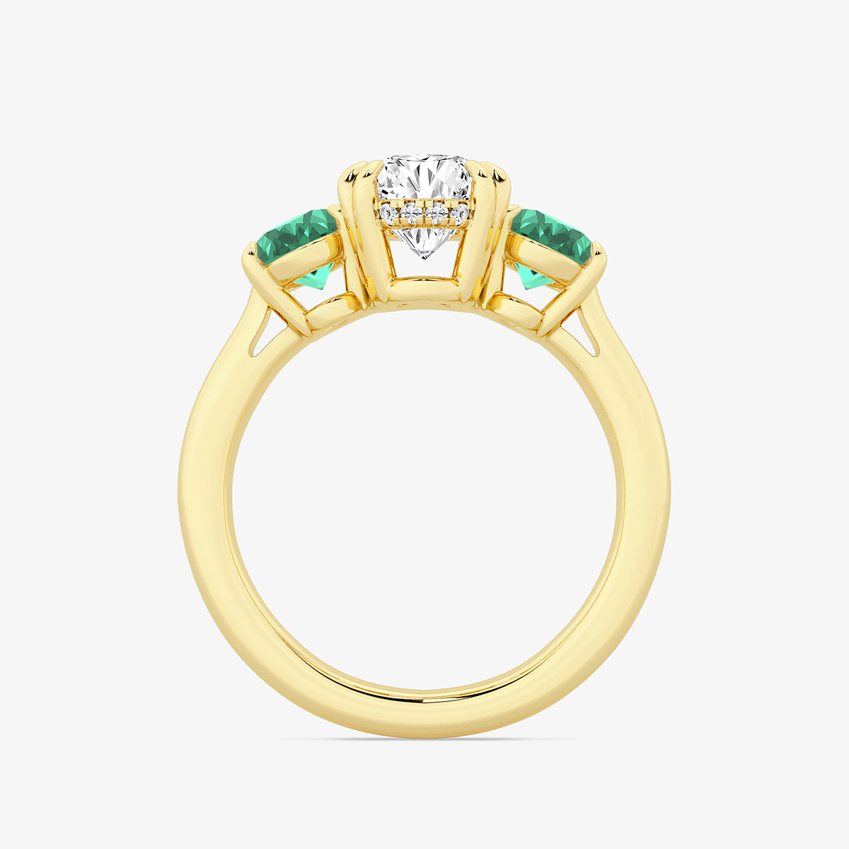 Additional Image 1 for  2 7/8 ctw Oval Lab Grown Diamond and Oval Cut Emerald Three-Stone Hidden Halo Engagement Ring