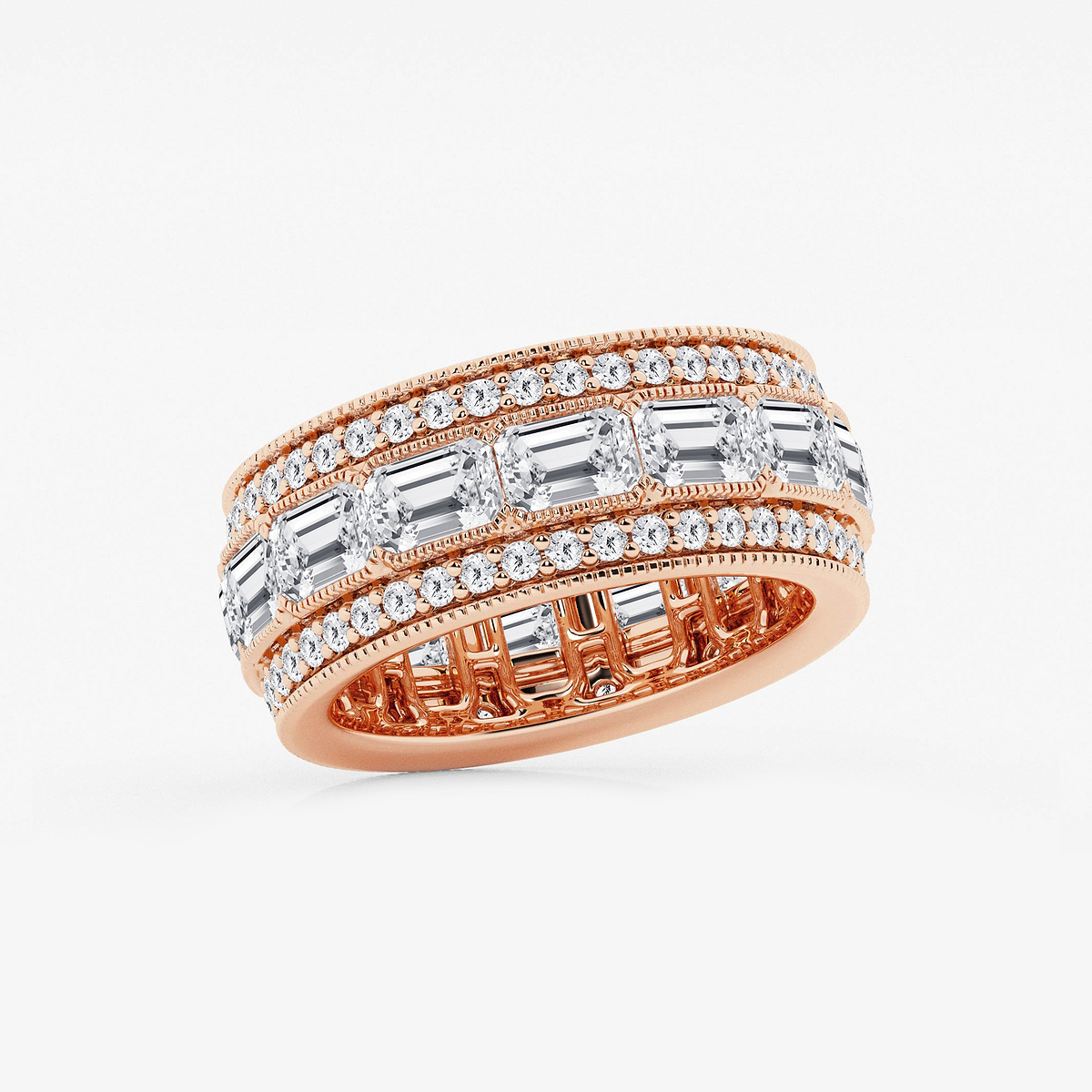 Additional Image 1 for  5 1/3 ctw Emerald Lab Grown Diamond Triple Row Eternity Band - 8.7mm Width