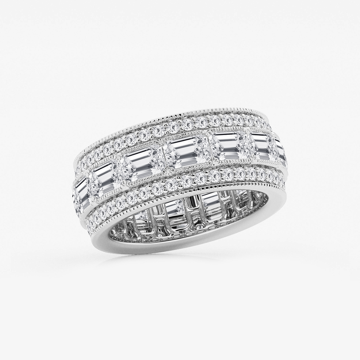Additional Image 1 for  5 1/3 ctw Emerald Lab Grown Diamond Triple Row Eternity Band - 8.7mm Width