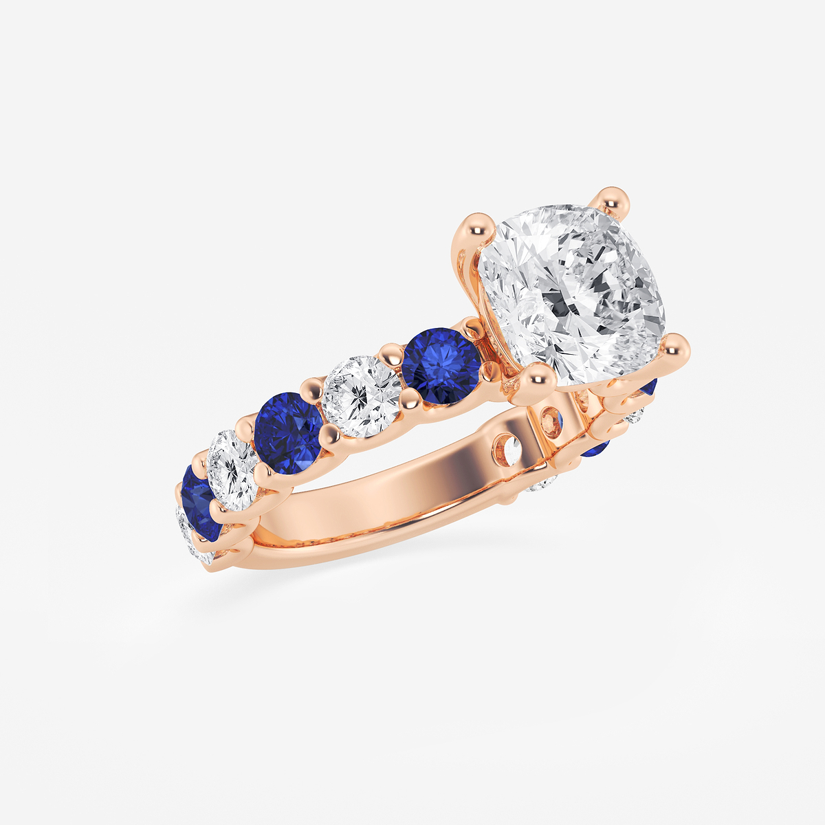 Additional Image 1 for  3 1/2 ctw Cushion Lab Grown Diamond and 3.5mm Round Created Sapphire Side Stone Engagement Ring