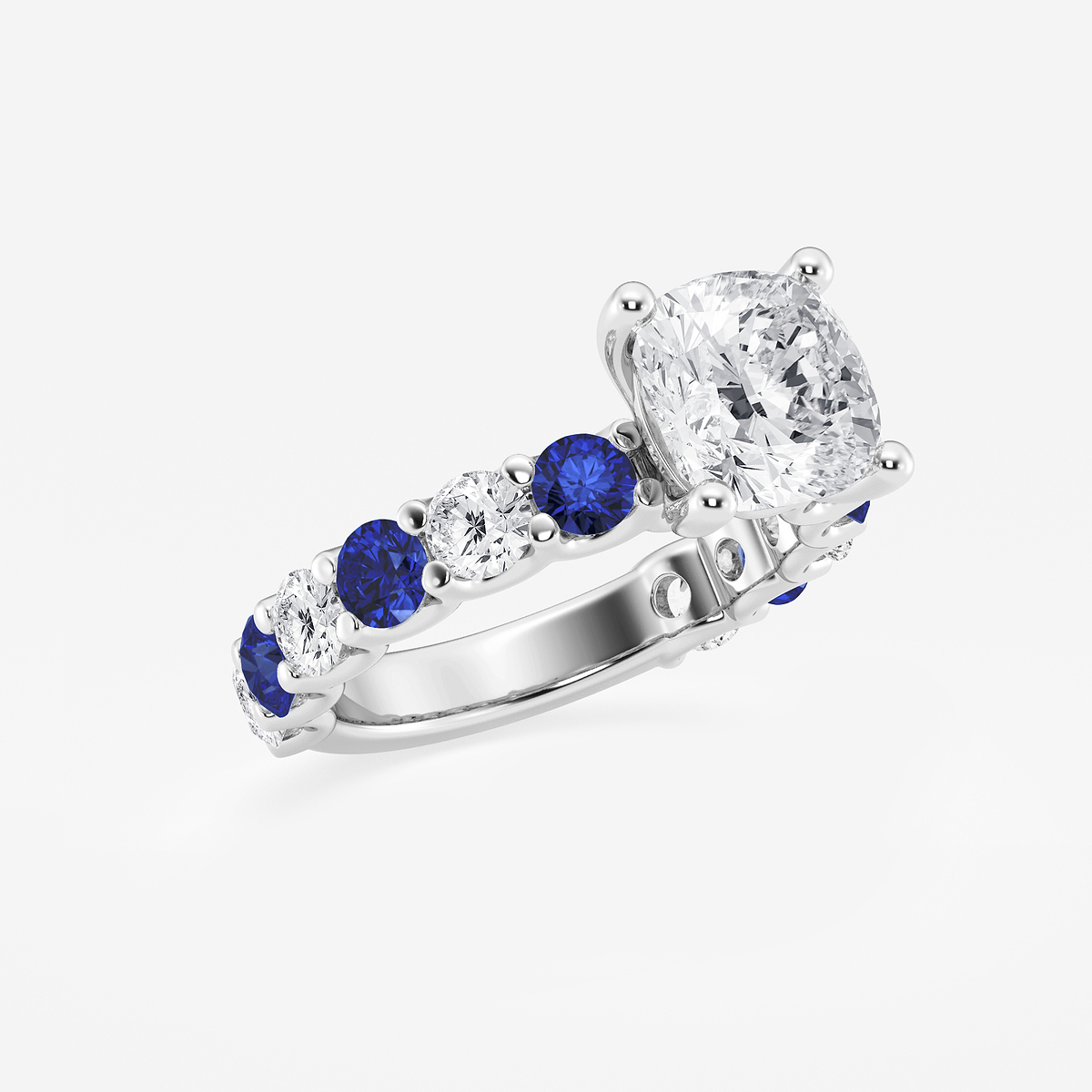 Additional Image 1 for  3 1/2 ctw Cushion Lab Grown Diamond and 3.5mm Round Created Sapphire Side Stone Engagement Ring